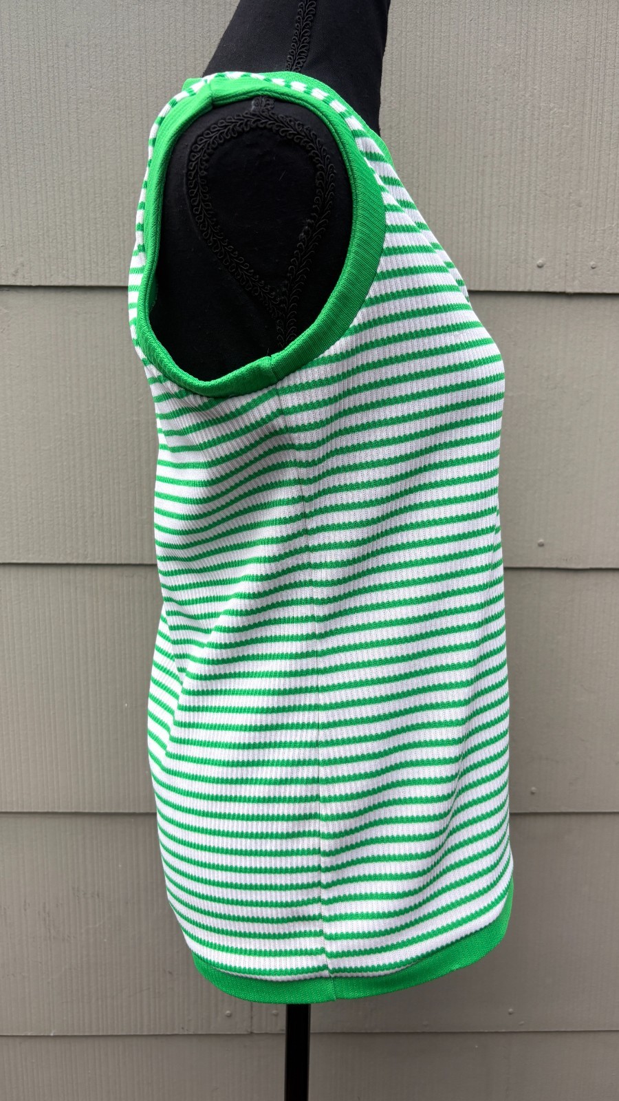 vtg 60s 70s Mod Preppy Retro Green White Striped V-Neck Sweater Vest Tank Top