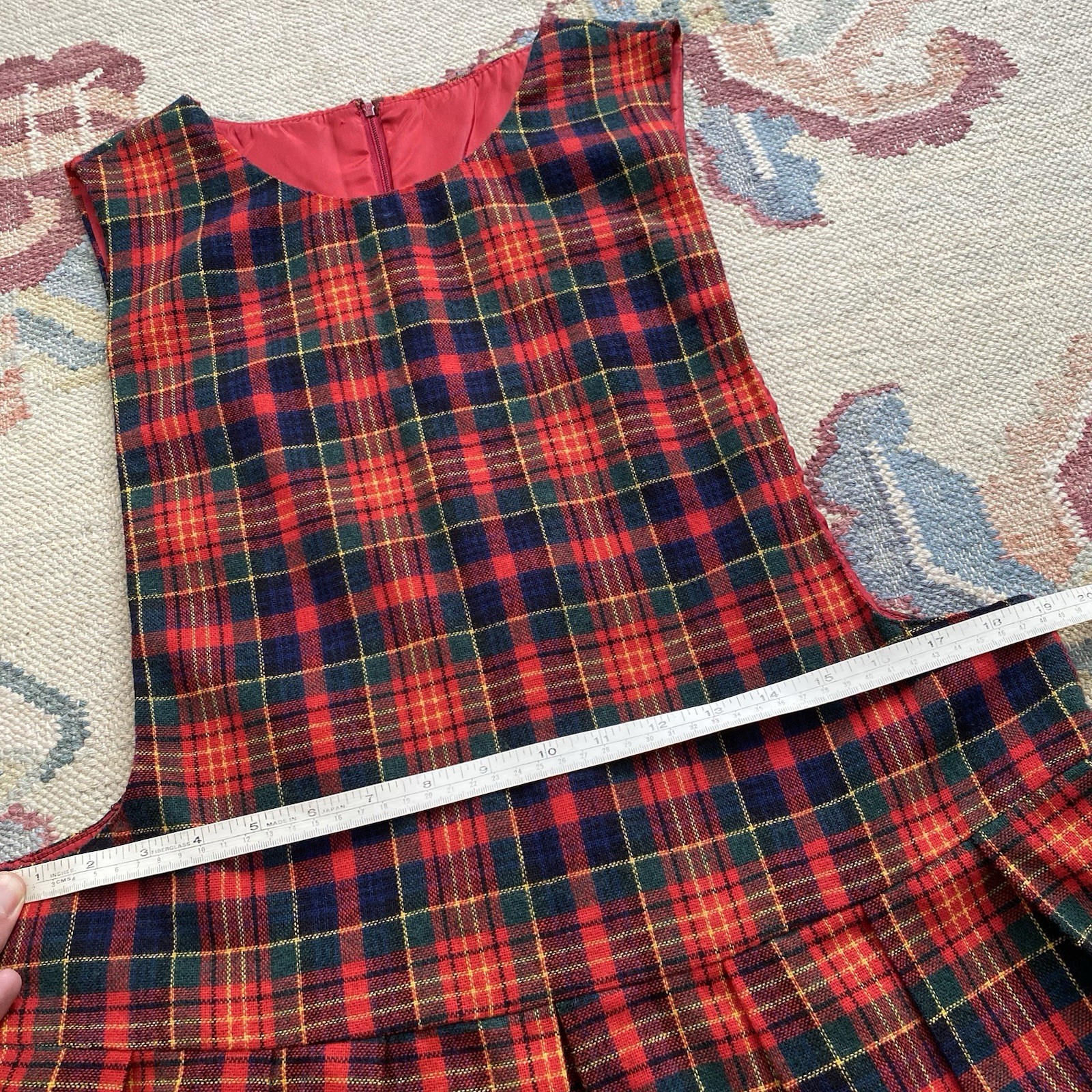 Vintage 70s Red Tartan Plaid Dress Sleeveless Medium Large Cottage