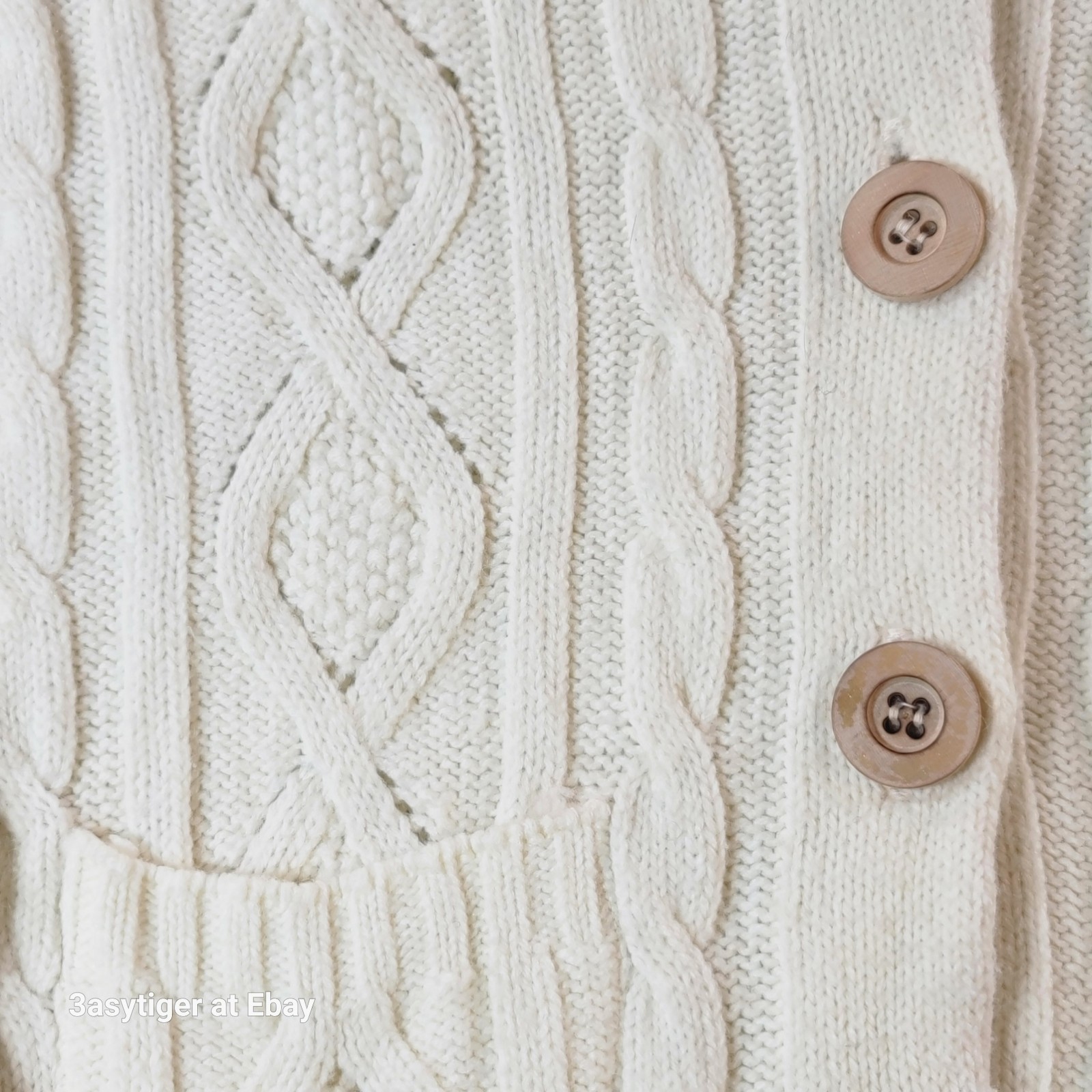 Vintage 70s 80s Rosanna Cream White Sweater Shawl Collar Cardigan Wood Buttons M