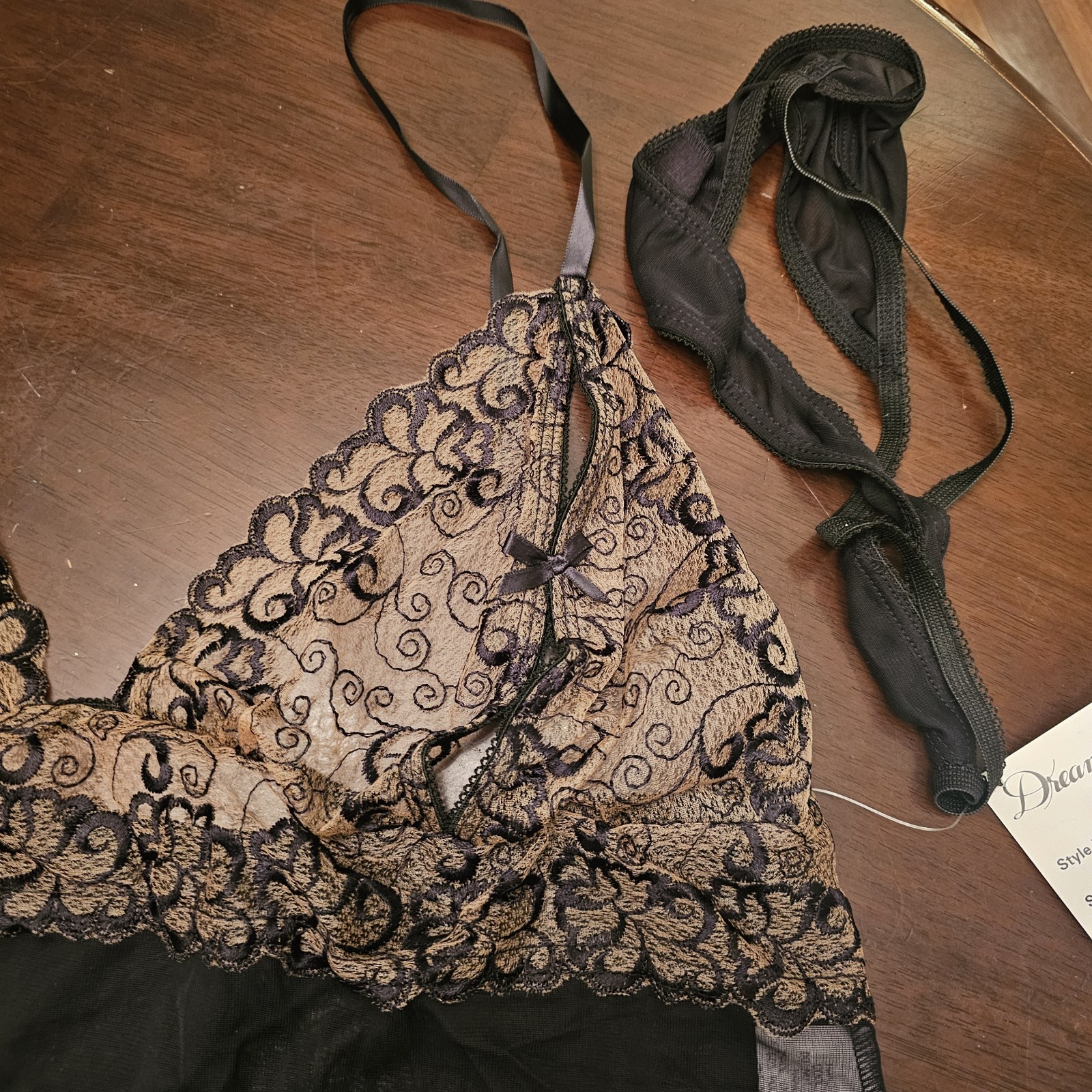 NWT NOS Dreamgirl Slip Thong Set Style 3114X Size 1X / 2X VINTAGE Black / Nude