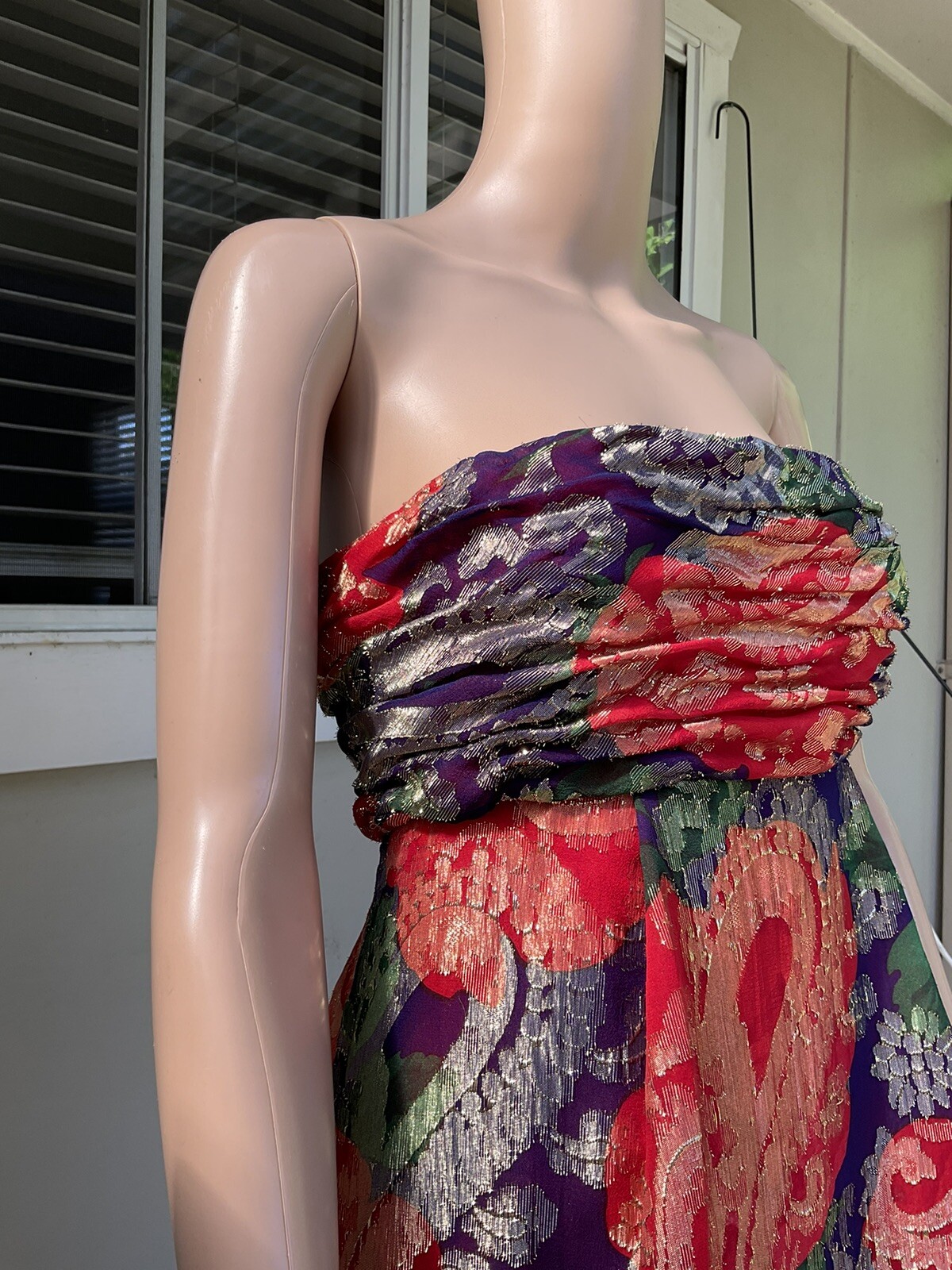 Vtg 80s Scaasi Red And Blue Gold Lame Evening / Gala Dress 10