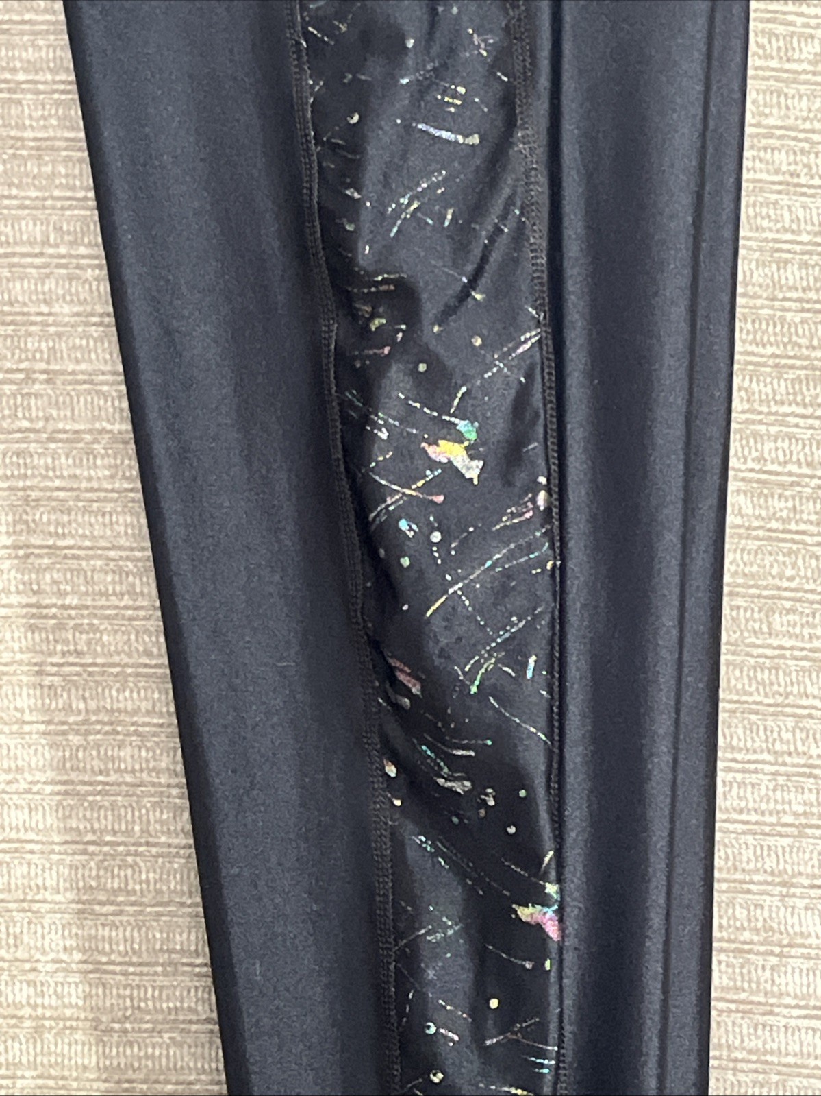 Vintage Black Satin Glitter Shiny Spandex Tight Disco Pants Dance High Waist M .
