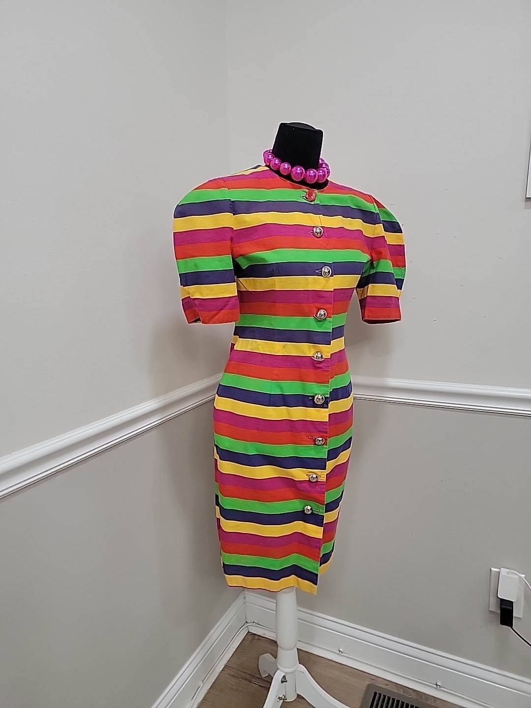 VTG’80 Paul Harris Rainbow Stripe Bodycon Cotton Wiggle Dress