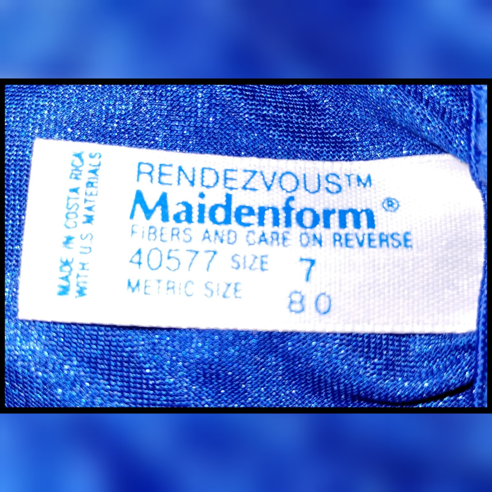 Maidenform Rendezvous NWT VTG Cobalt Blue Nylon Satin Lace Set 38D / Large