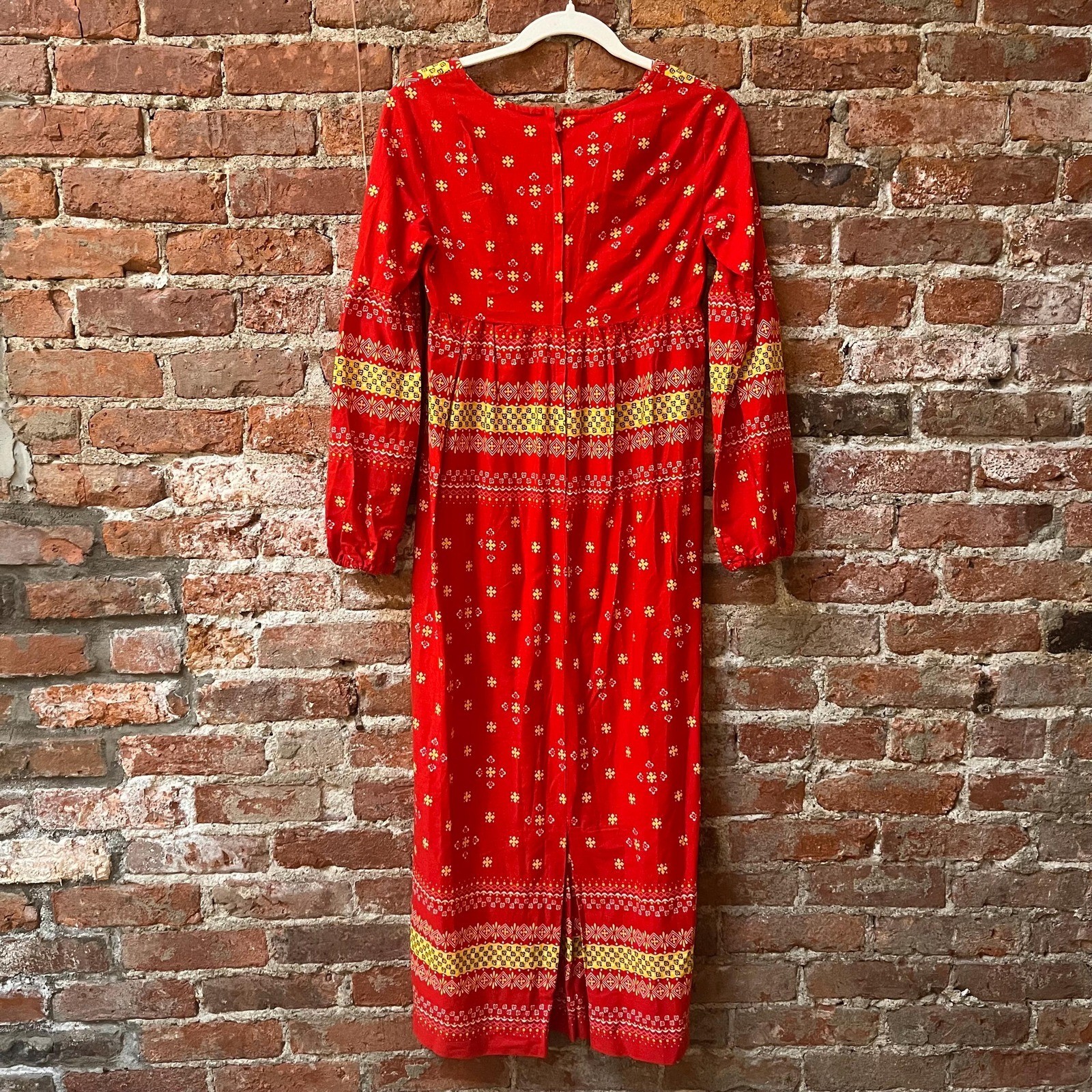 70s Renaissance Revival Red Lace Up Maxi Dress Prairie – XS