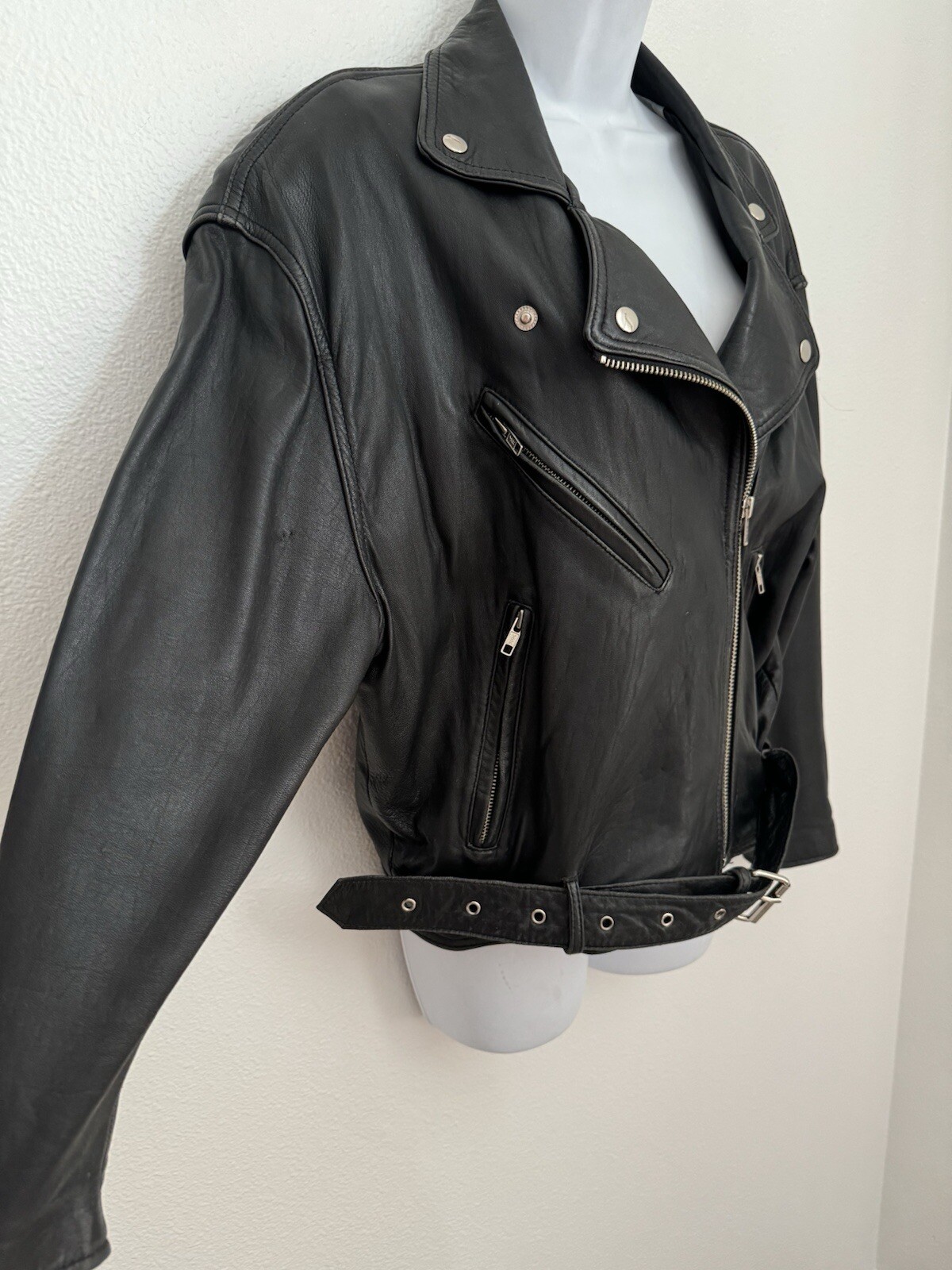 BP Nordstrom Vintage Women Black leather Biker motorcycle jacket S 80s Grunge