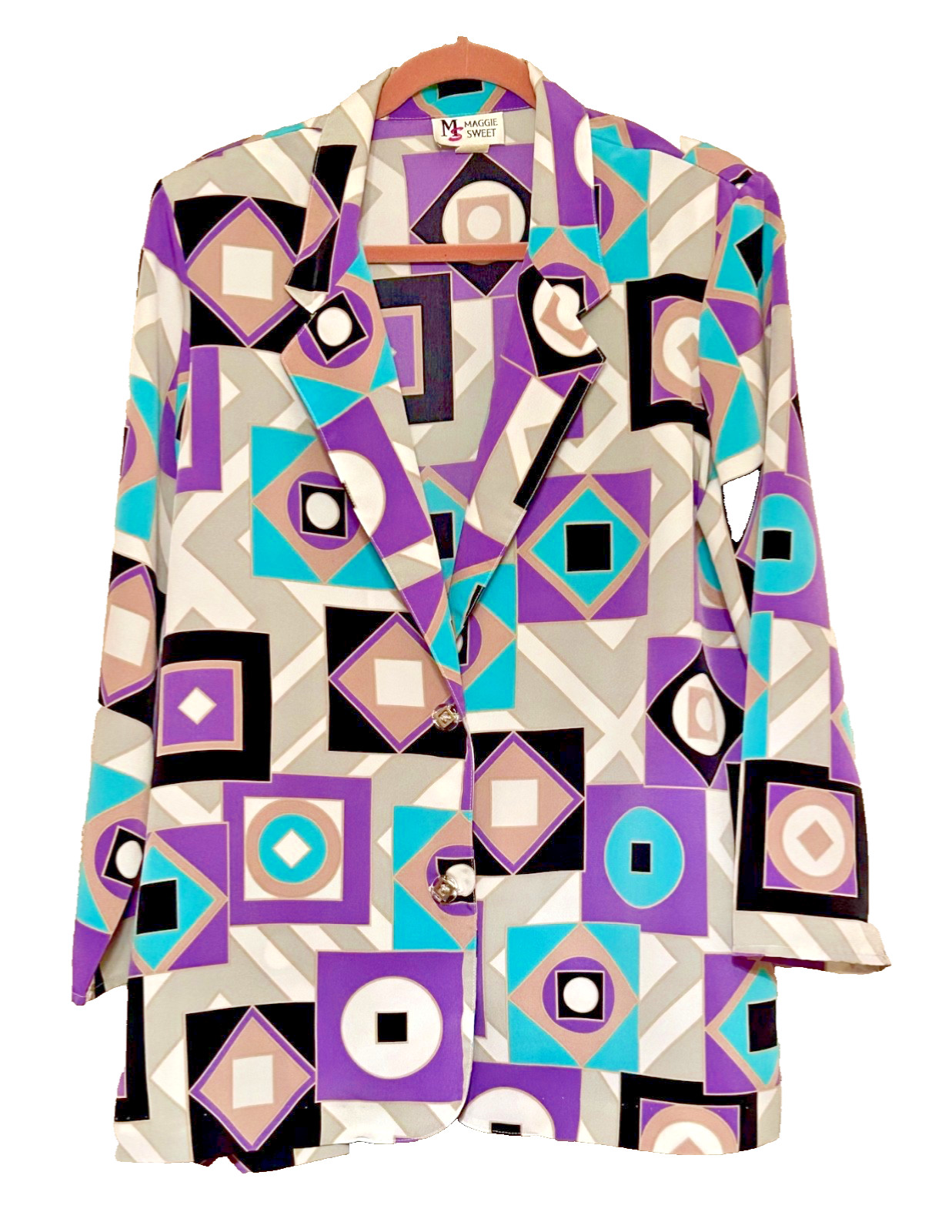 Vtg Maggie Sweet Women’s Geometric Pattern Button Jacket/Blazer Size Large
