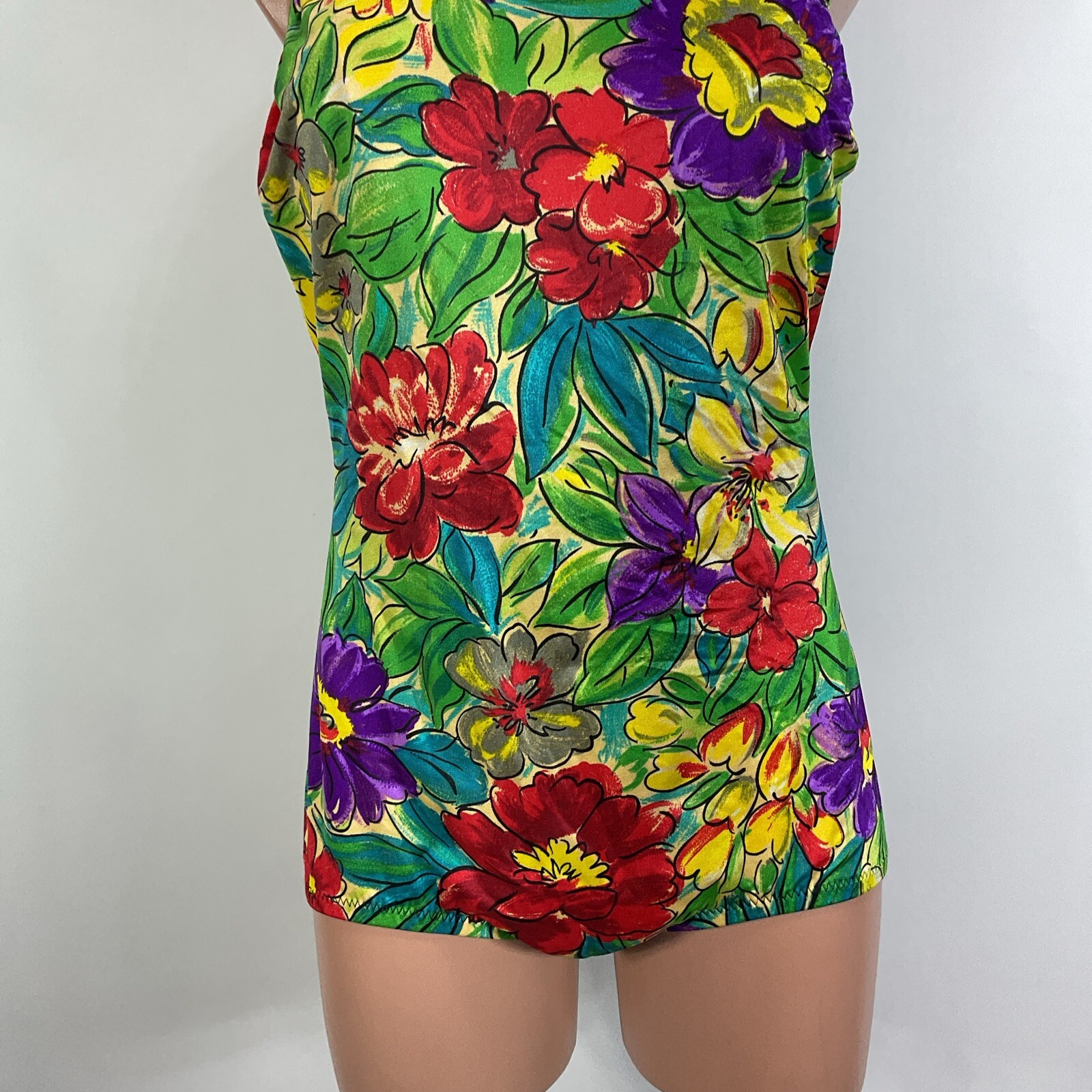 Vintage Jodee Swimsuit 50s 40s Style Floral Metallic Pin Up sz 16