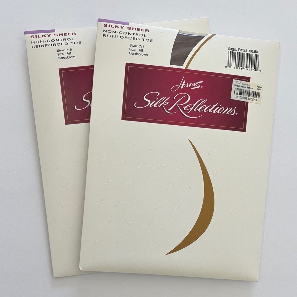 Vintage 2 Hanes Silk Reflections NC Reinforced Toe Pantyhose AB Gentlebrown 716