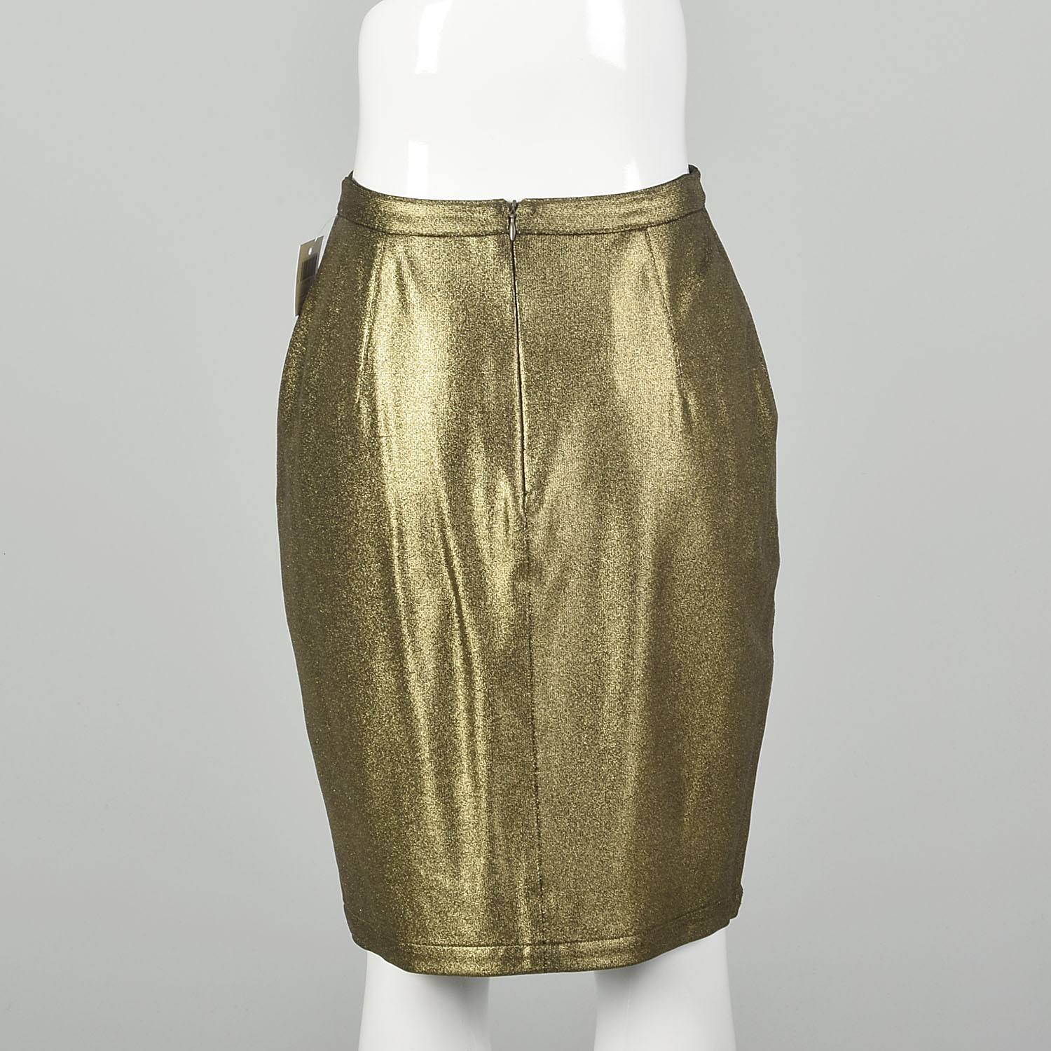 Medium 1990s Versace Spandex Pencil Skirt Metallic Gold Black Embellishment VTG
