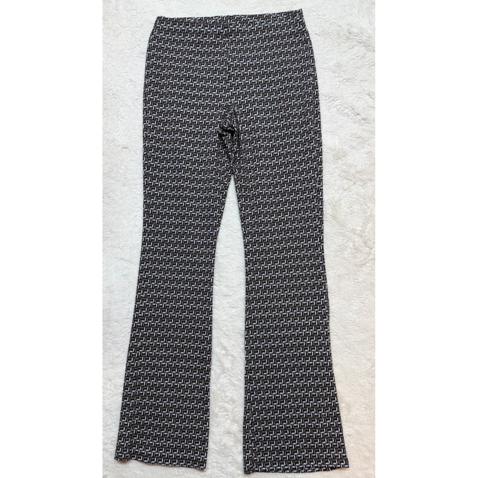 Zara Geometric Flare Pants Womens Size L Retro Knit High Rise Excellent