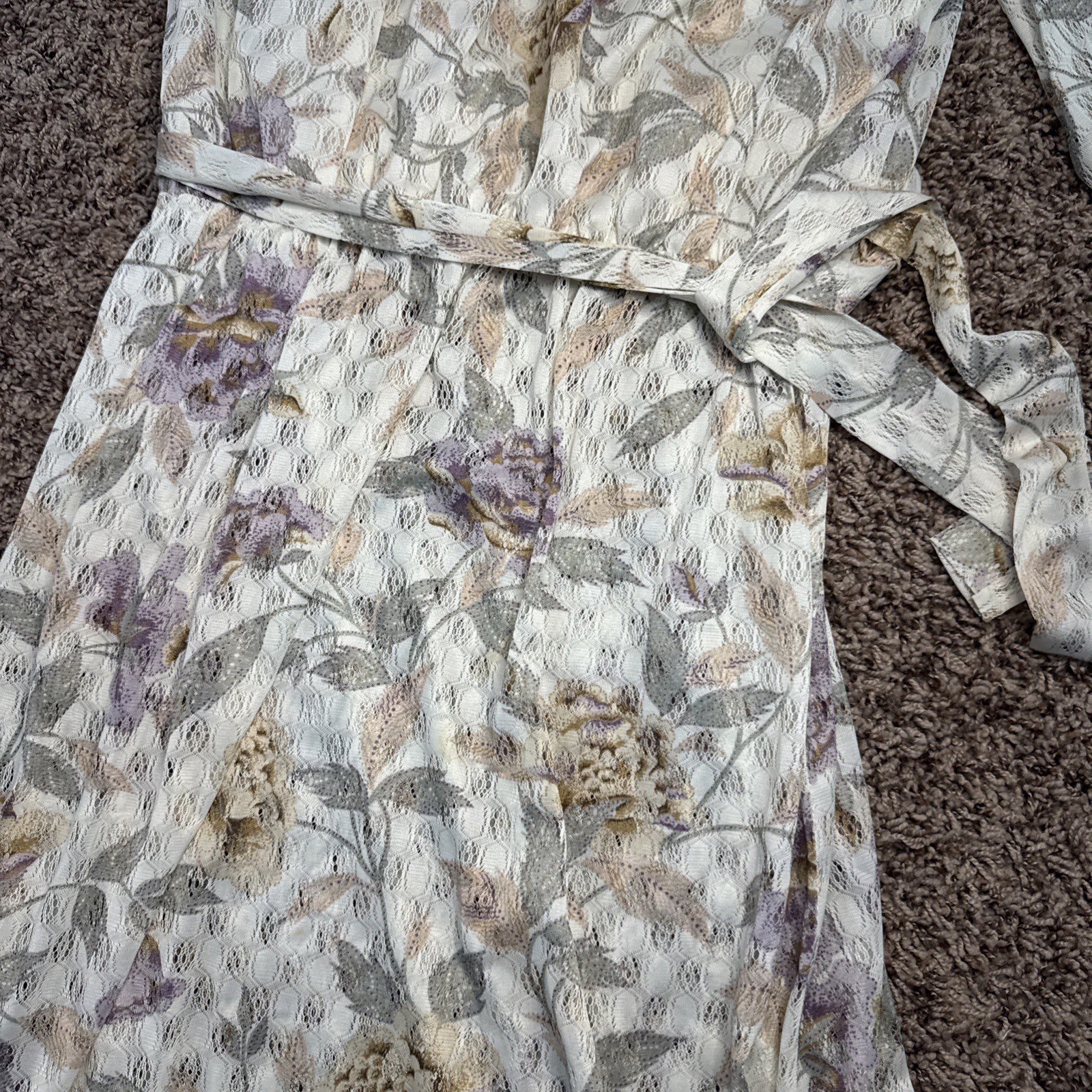 Vintage 70s Jerrie Lurie Floral Maxi Dress Cream Pink Boho Cottage Core Garden