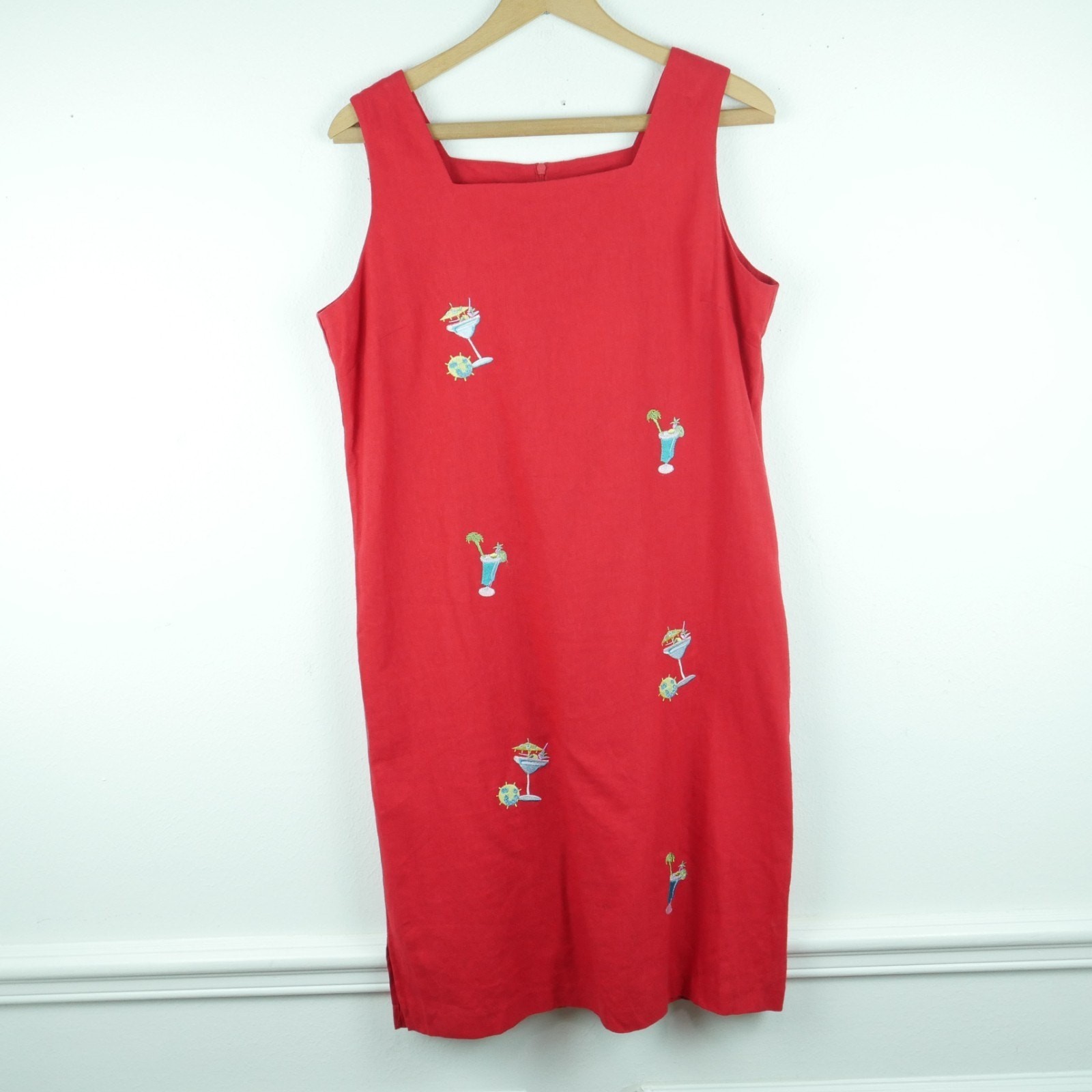 Vintage P Medium Dress Linen Blend 90s Preppy Embroidered Beach Resort Novelty