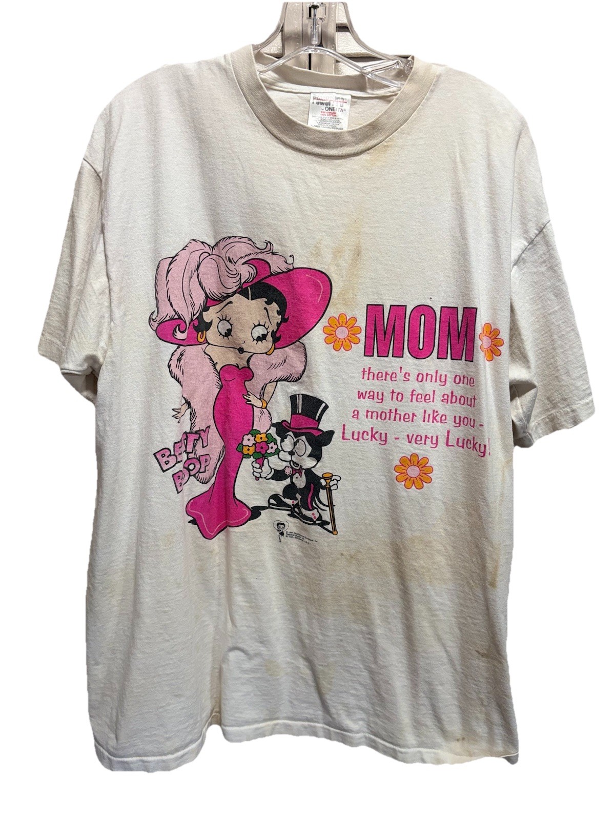 Vintage Betty Boop Graphic Tshirt Womens White/Pink Size XL “Mom” Single Stitch