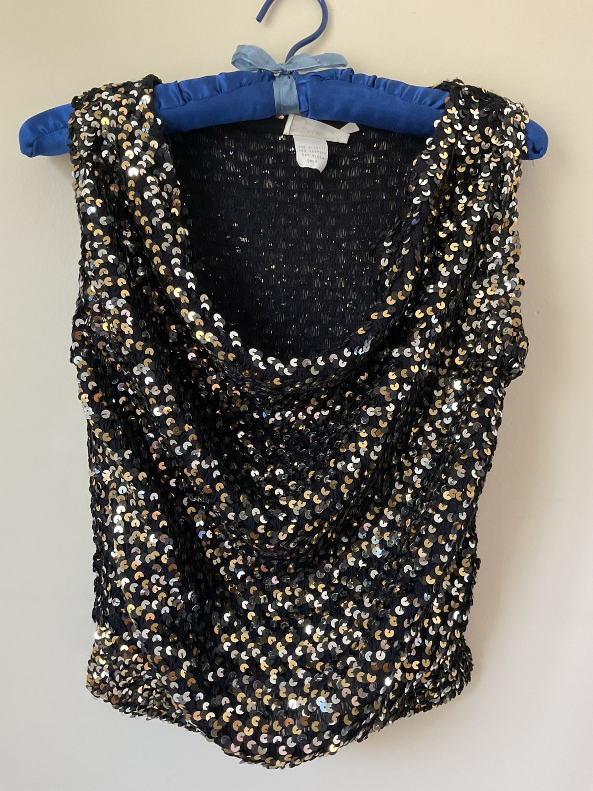 Vintage CREATIONS III Silver Gold Sequin Cowl Neck Tank Top Made In New York USA
