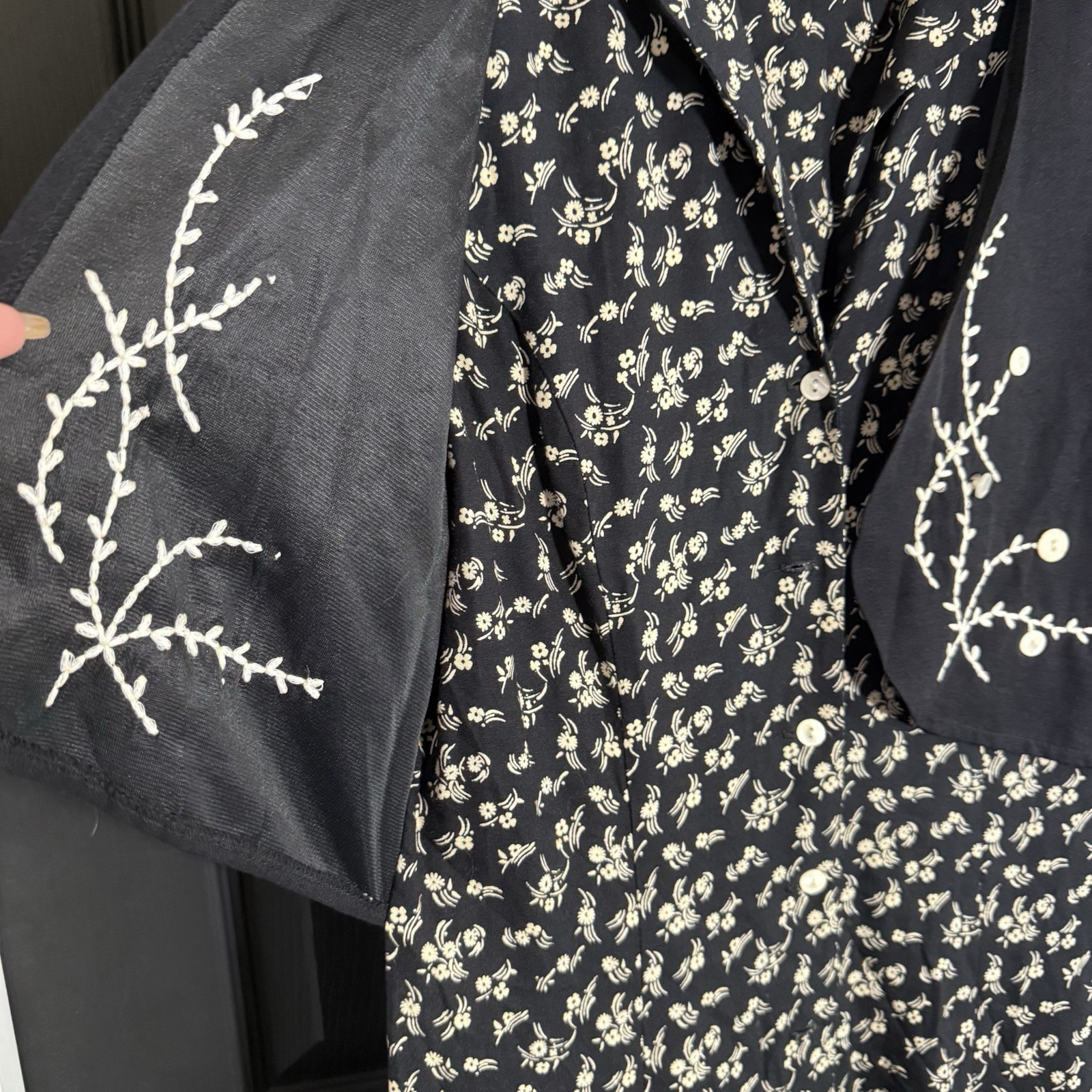 Terri Ellen Vintage Dress Button Up Collared Maxi Cottage Core Black Floral 10T