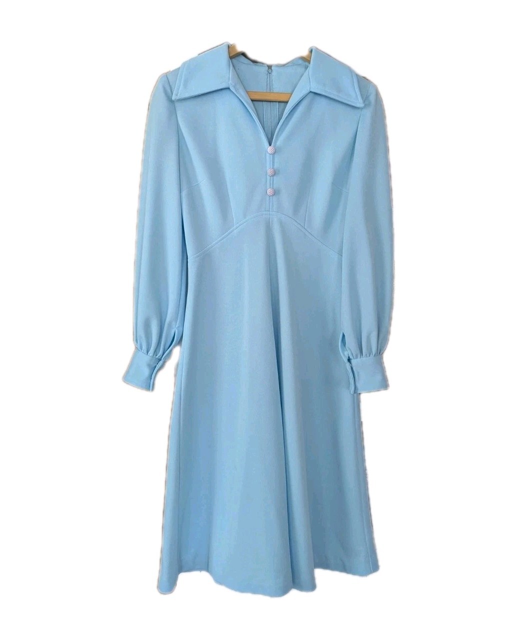 Vintage Mod A Line Point Collared Dress Handmade Back Zip 1970s 34 In Bust Retro