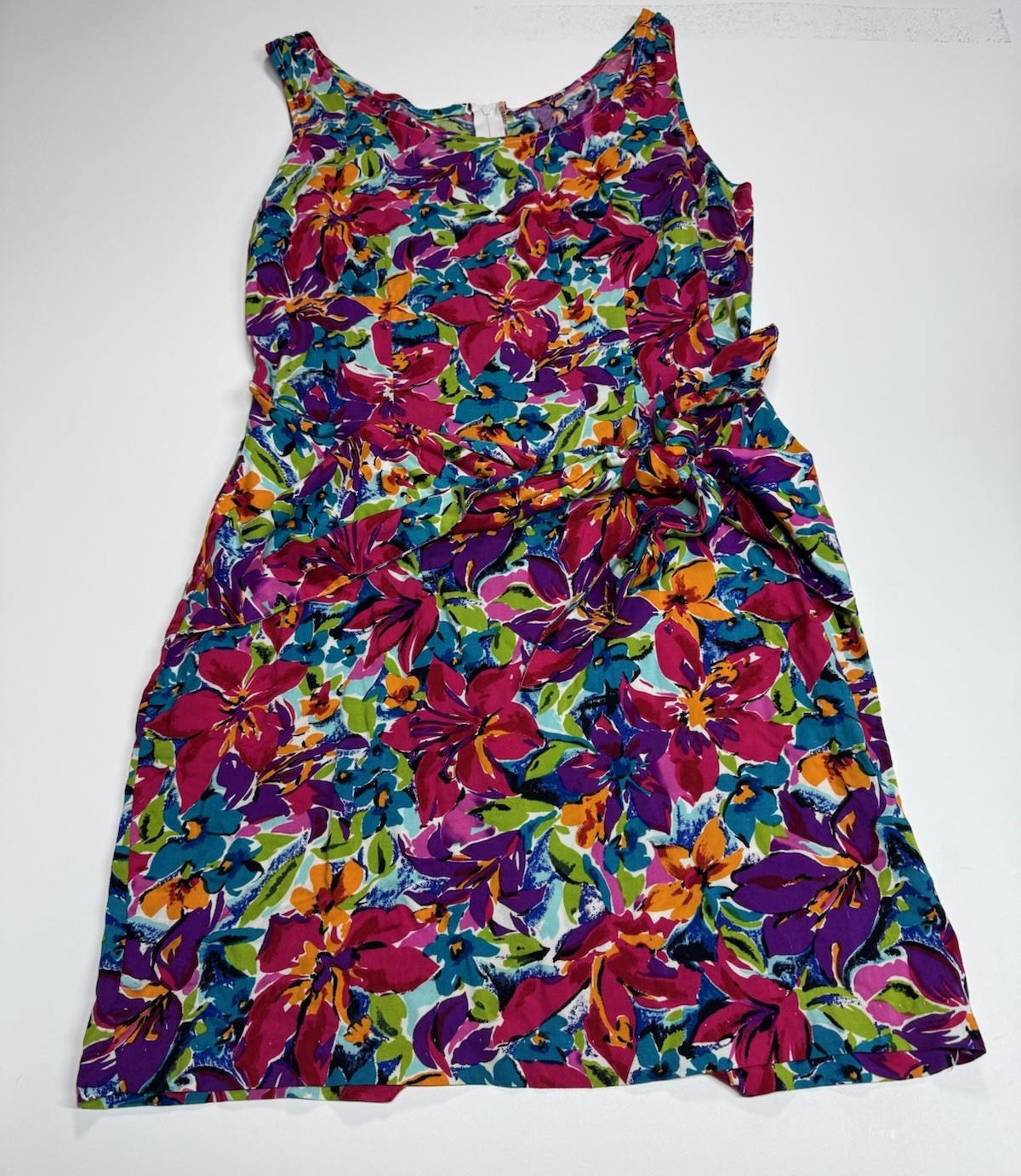 Vintage 80s Paul Harris Floral Dress Women’s 11/12 Rayon Tie Front Colorful Boho