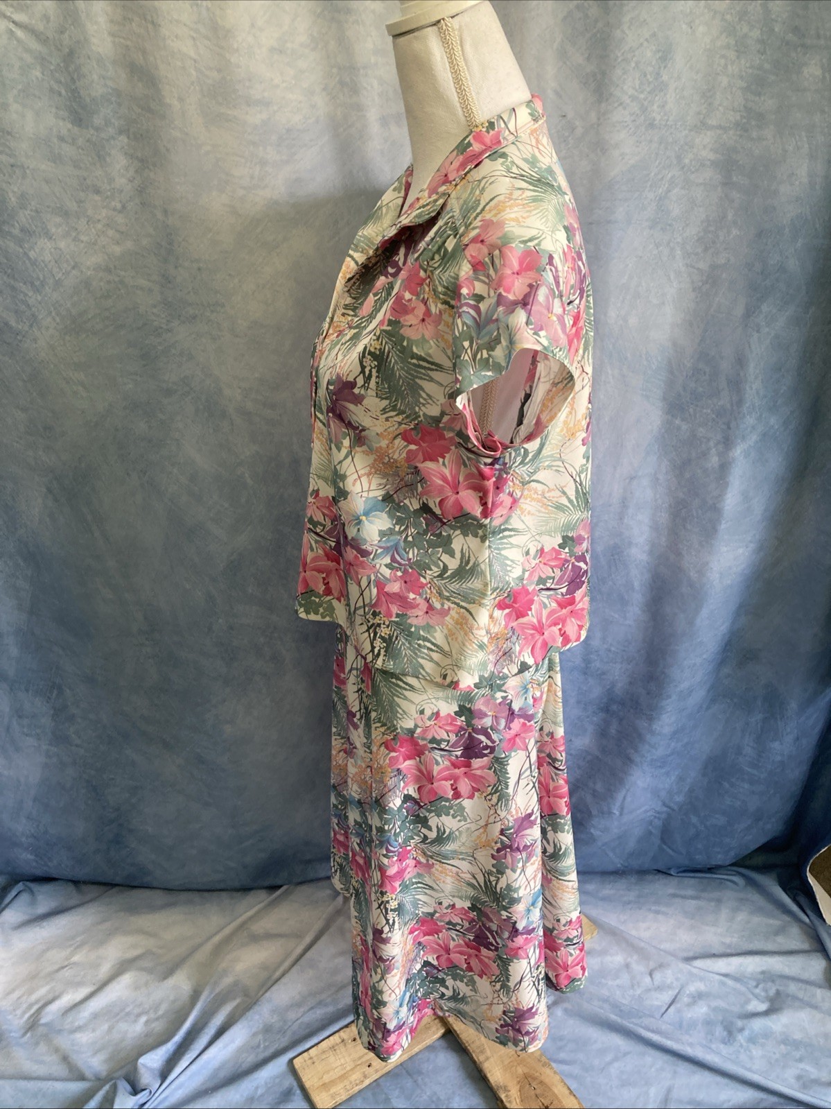 Vtg 80s Cottagecore Floral Skirt Set 2pc Popover Flutter Sleeve Secretary XS S
