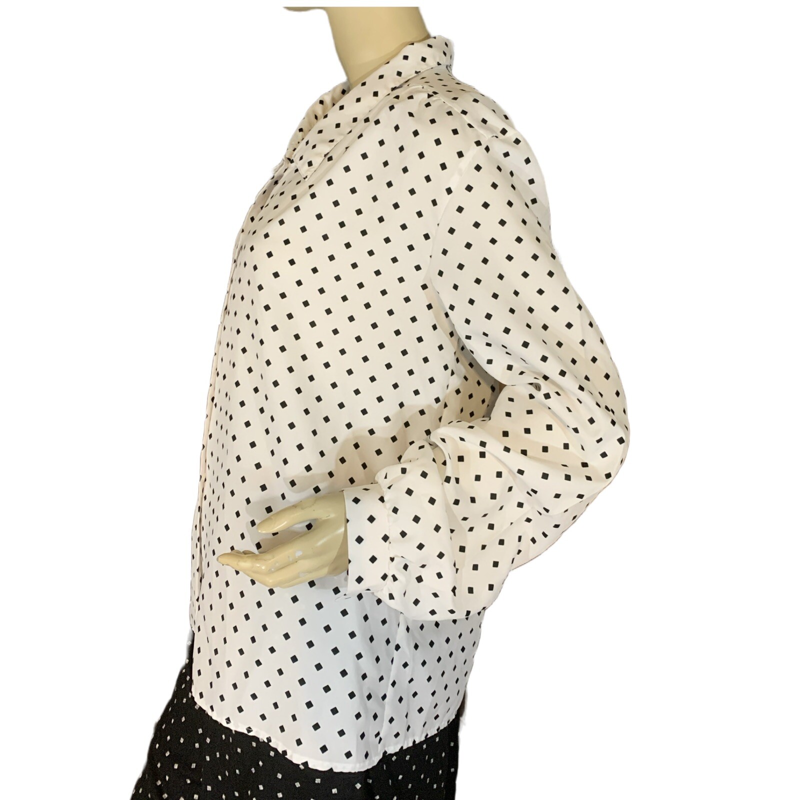 VINTAGE 1980’S CAPE COD MATCH MATES WHITE & BLACK DOT BUTTON DOWN BLOUSE SZ 16
