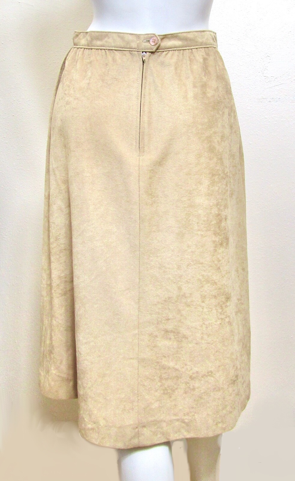 Vintage Mid Century 70s Faux Suede Knee Length Skirt Mono Khaki Farah S 25 26