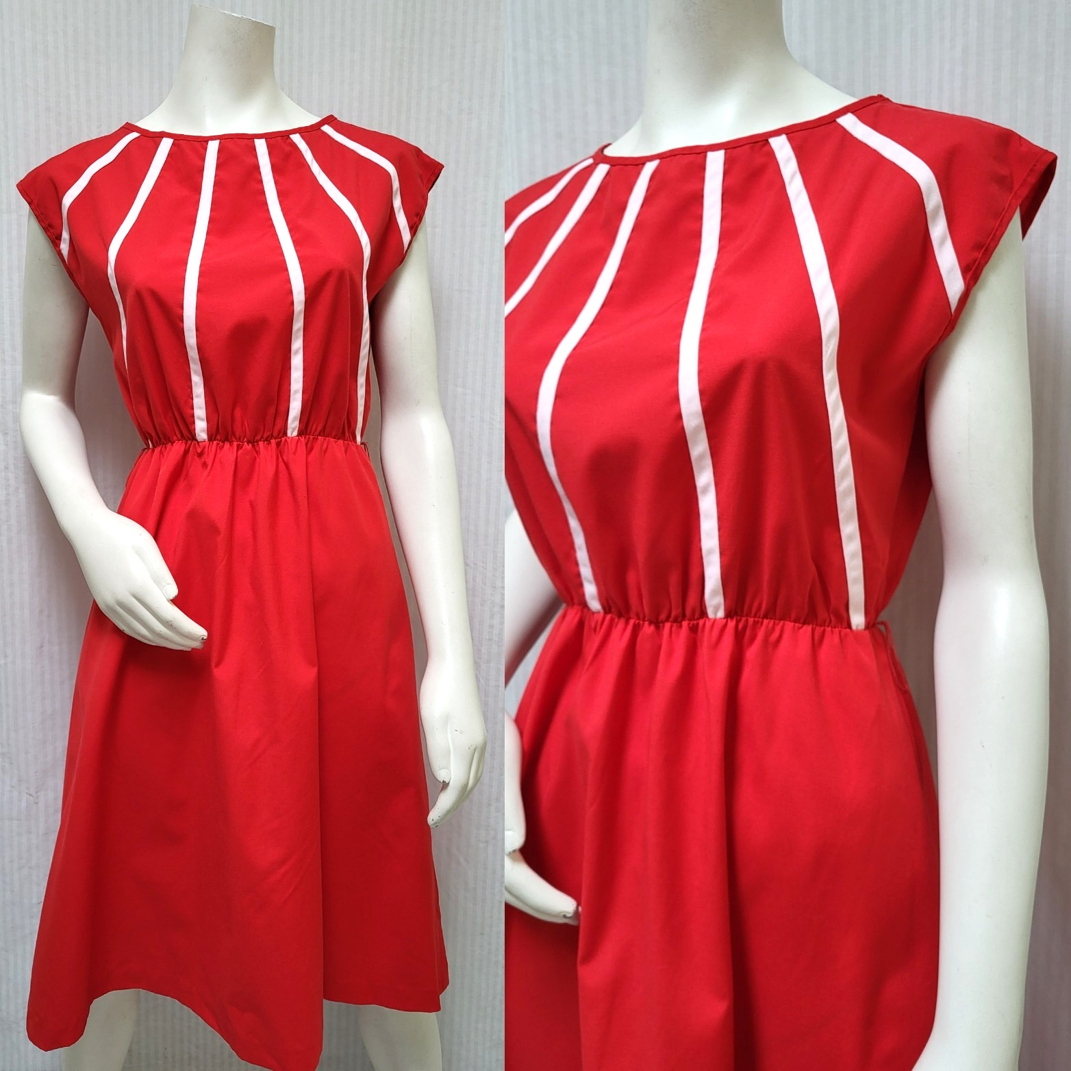 NOS Vintage 1970s Sears The Fashion Place Red White Stripe Dress – Size S/M