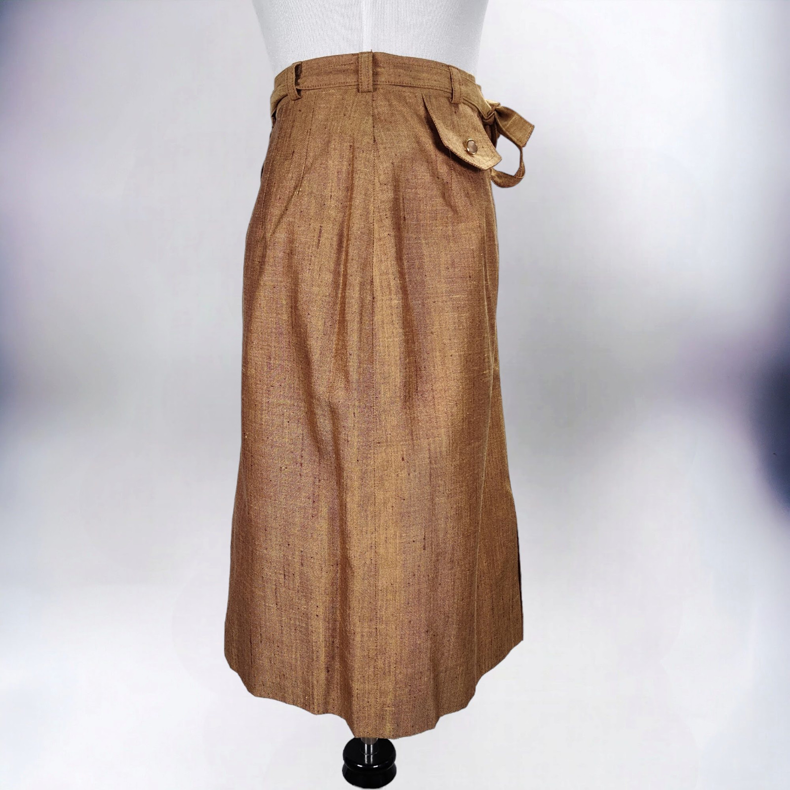 Vintage 1960s Wool Silk Tweed Pencil Skirt NOS Gold Belted Mod Secretary Size 10