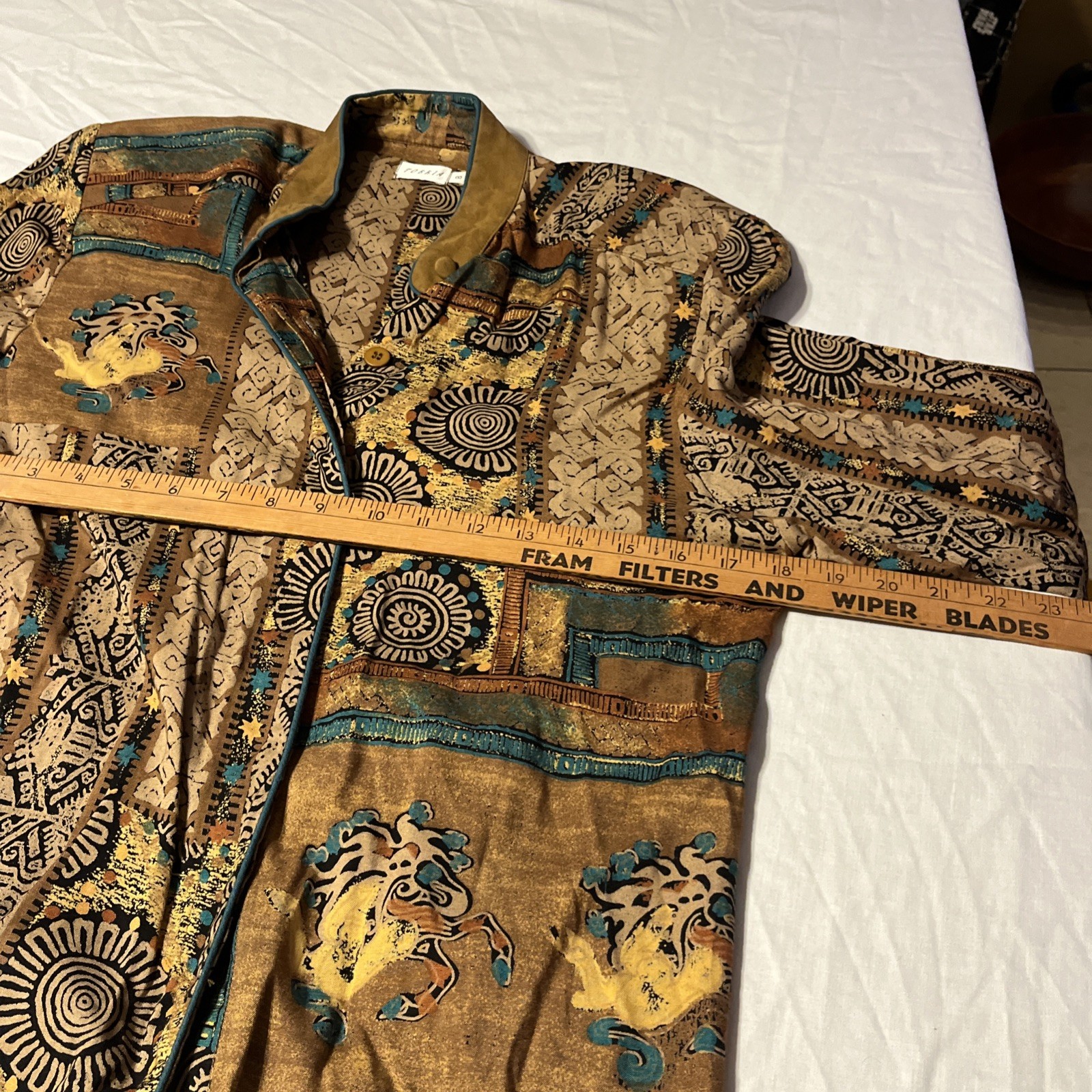Vintage Tobria Abstract Print Rayon Button Up Blouse Shoulder Pads Size 8 USA