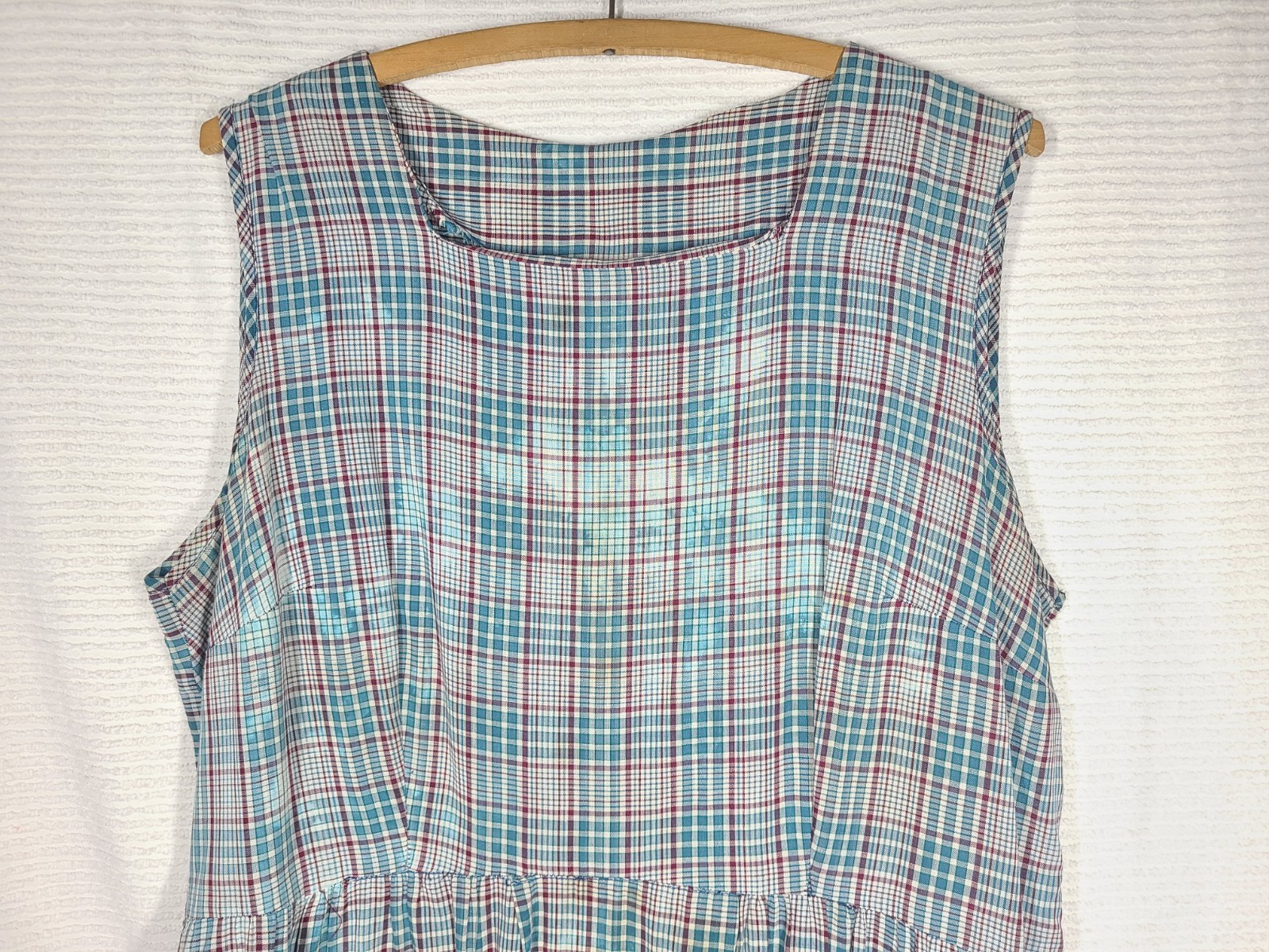 Vtg 50s Country Cotton Plaid Dress Plus Size 1x 2x Metal Zip Amazing Wear Retro