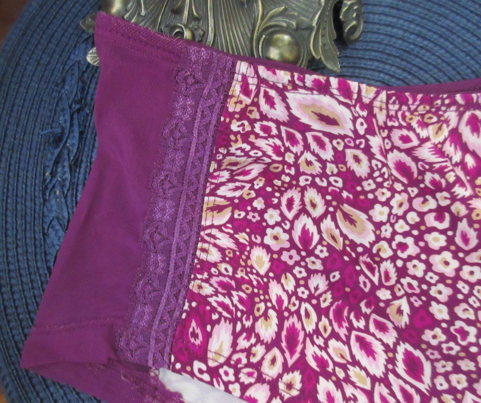 VINTAGE JMS PURPLE print microfiber hi leg panties size 9/2X