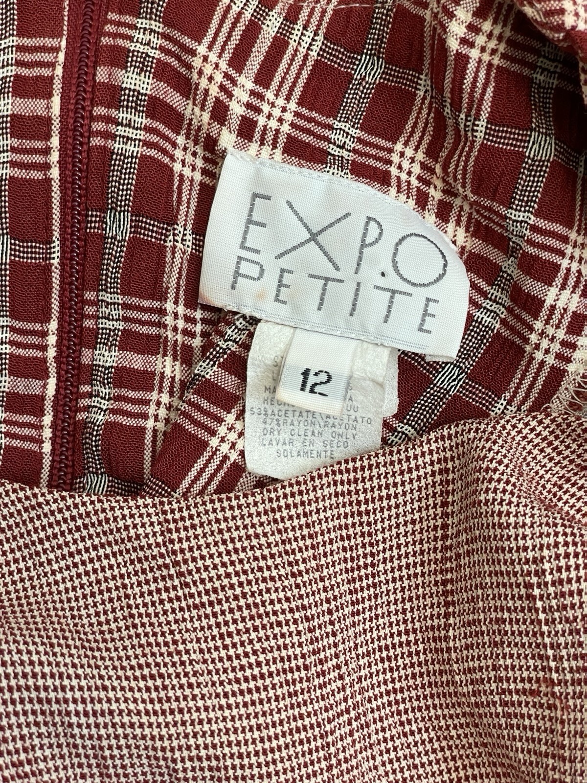 Expo Petite Vintage 90s Red Plaid & Herringbone Twofer Dress sz 12