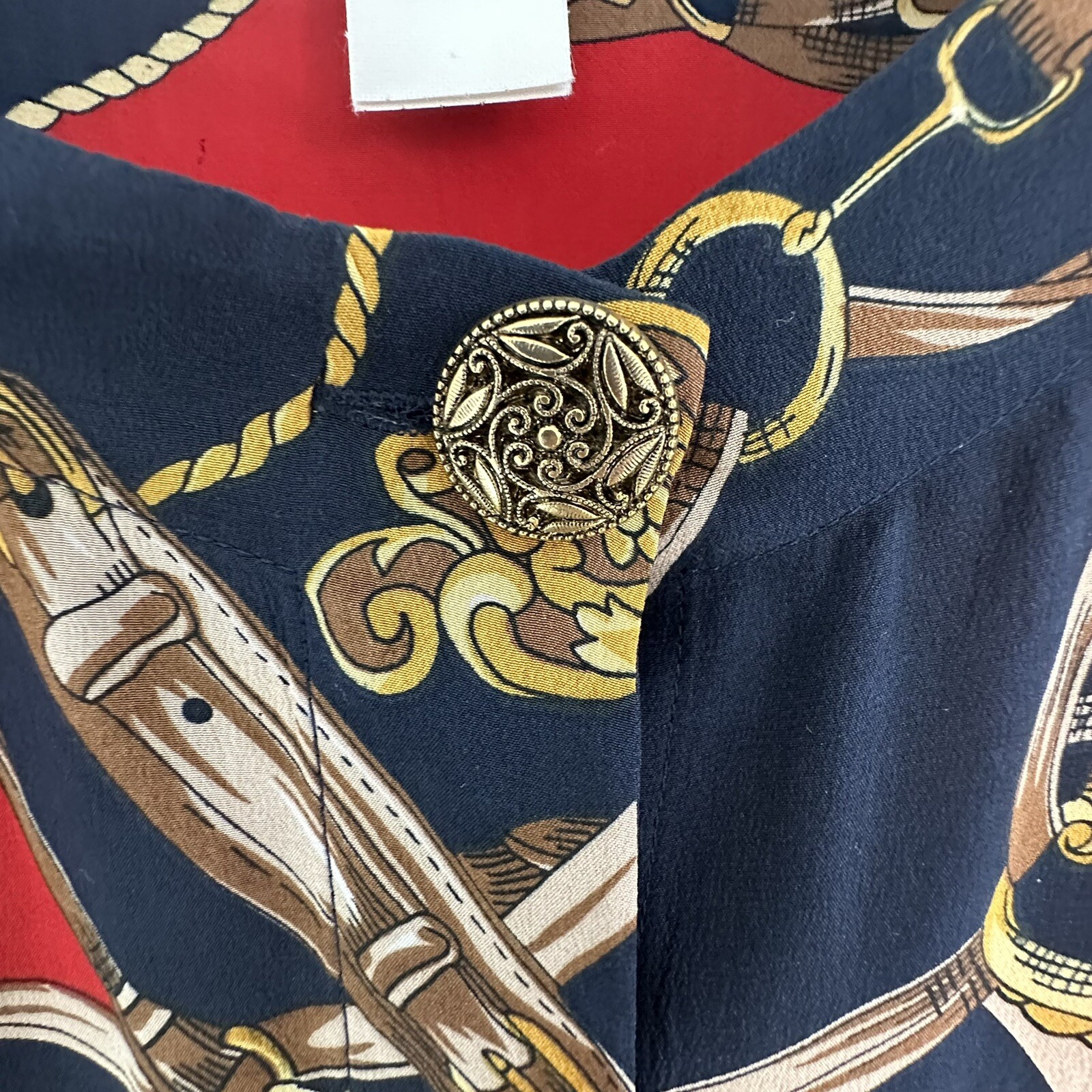 Vtg Stephanie Andrews 100% Silk Button Dwn Blouse XS Navy L/S Corpcore Old Money