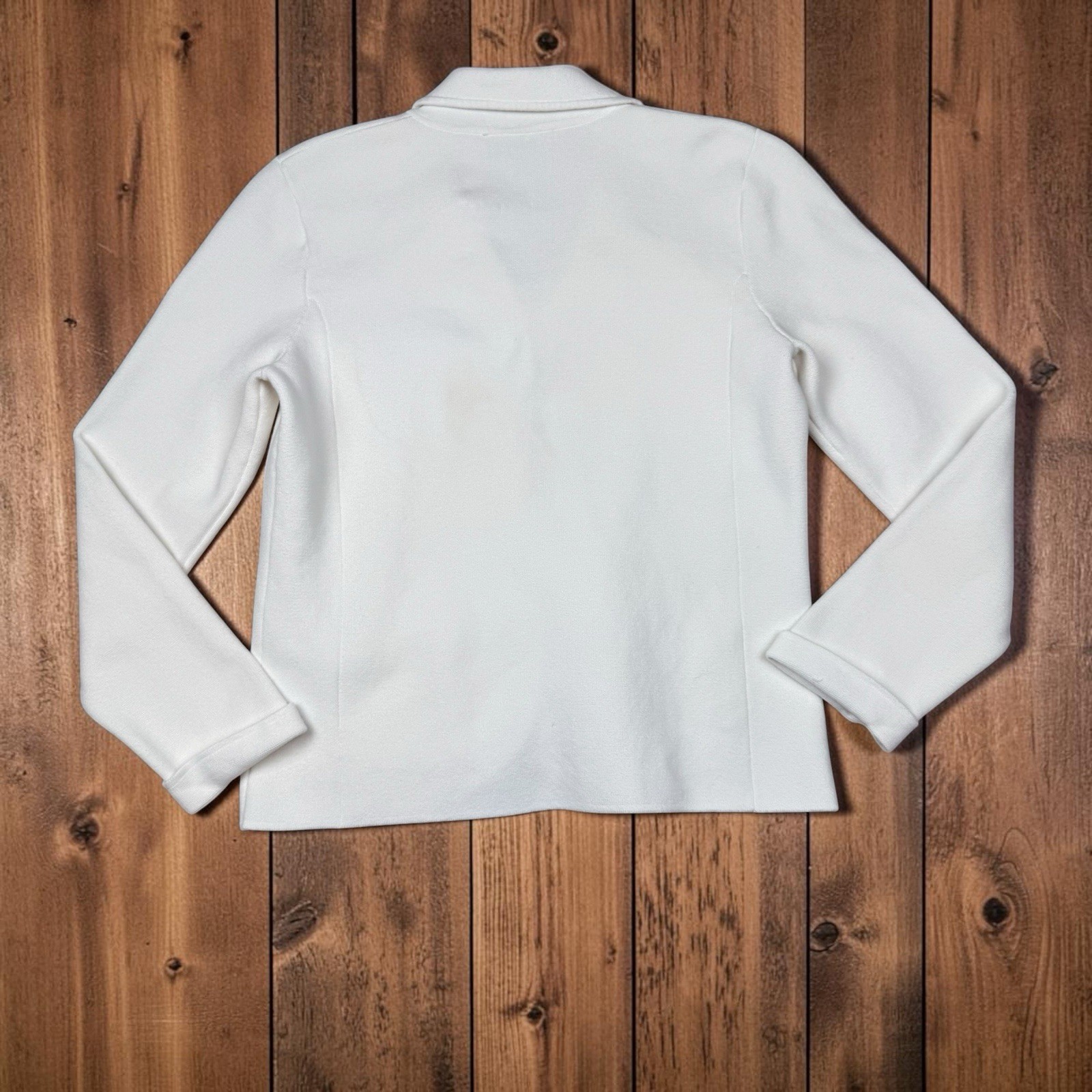 VTG Lauren Ralph Lauren L* Ivory Cotton Knit Blazer Cardigan Jacket Hong Kong