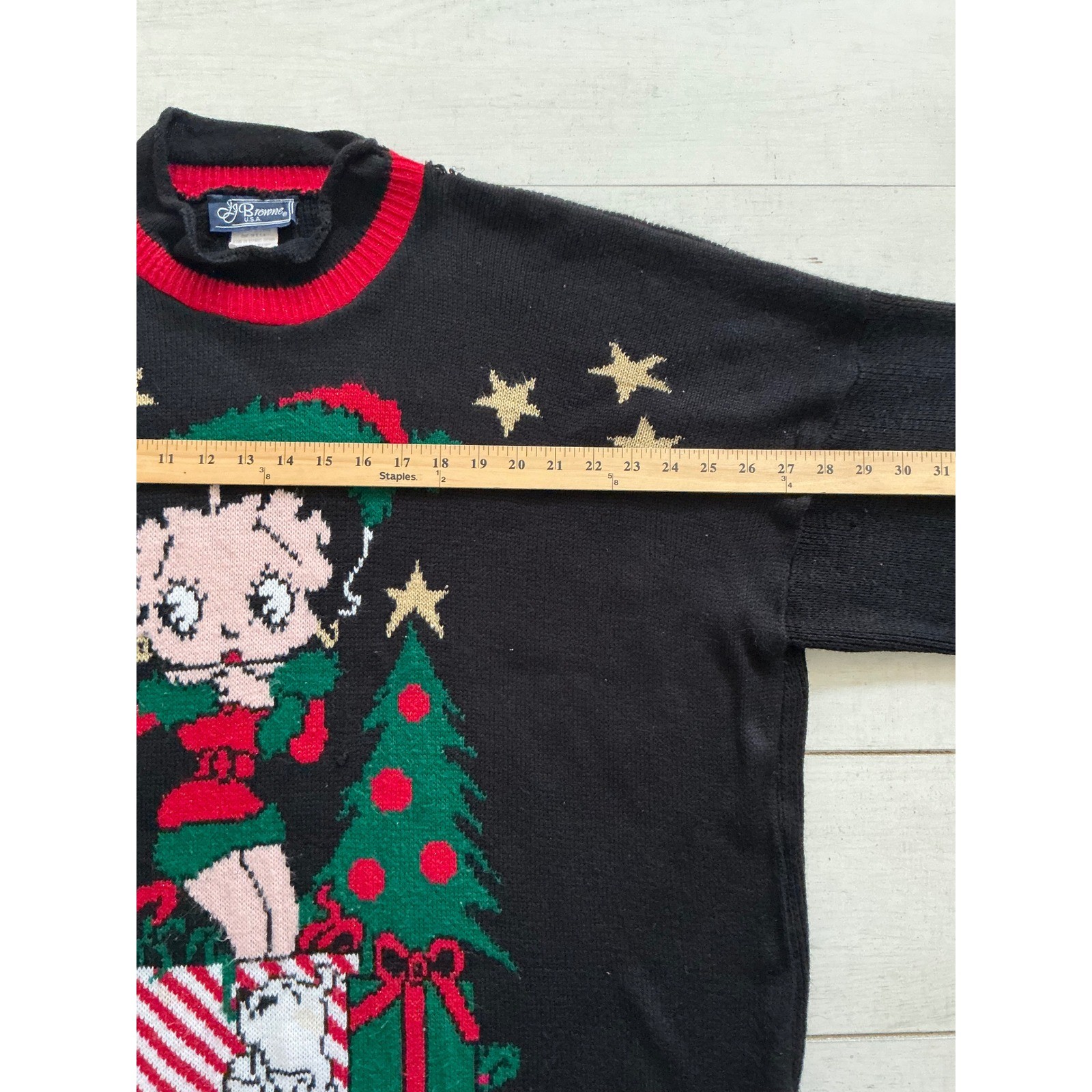 Vintage JJ Browne Betty Boop Christmas Sweater Black Red Knit Pullover Medium 2X