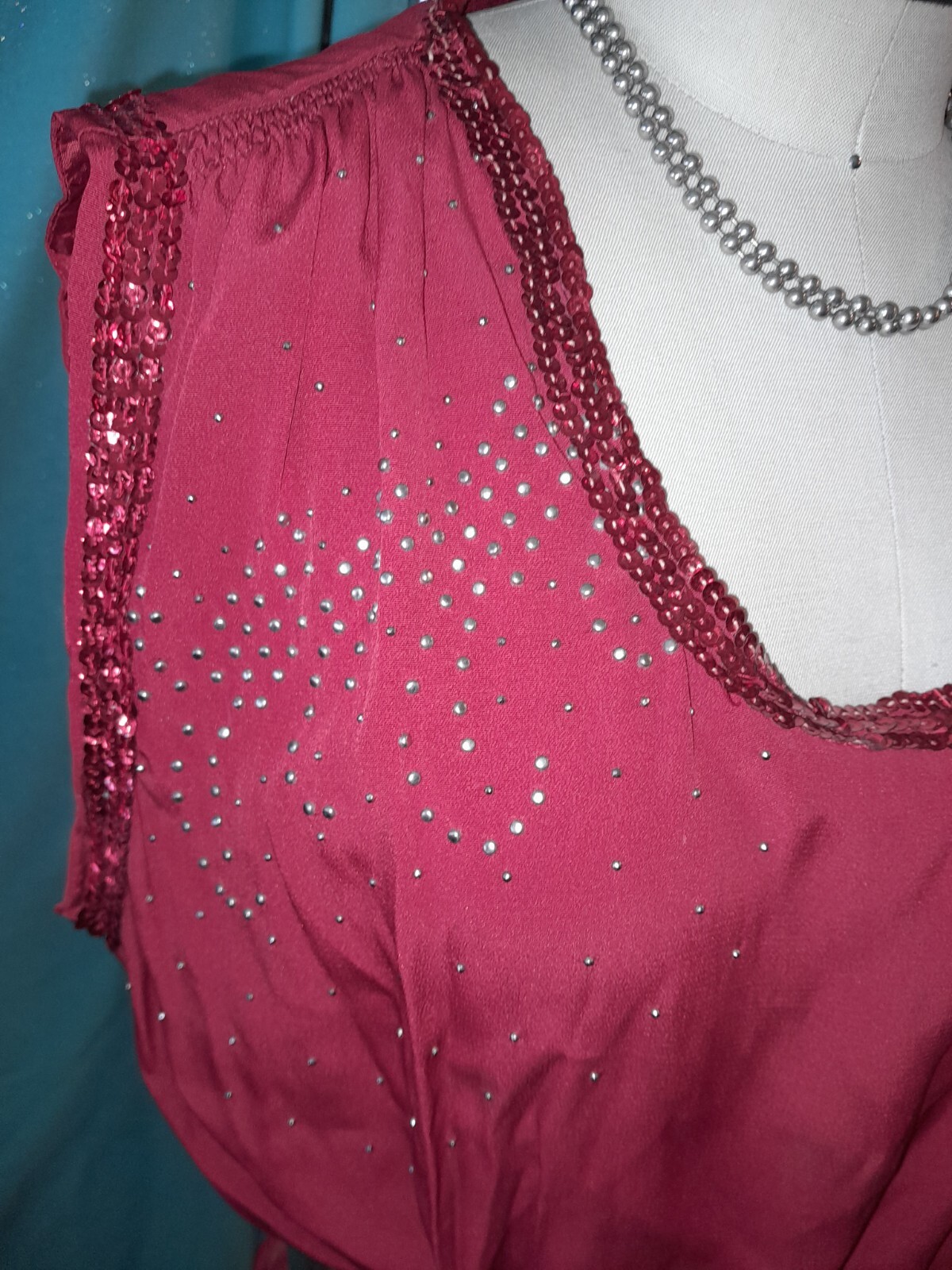 Vtg 30s 40s Red Sequin Rayon Crepe Studded Custom Short Party Evening Dress W30