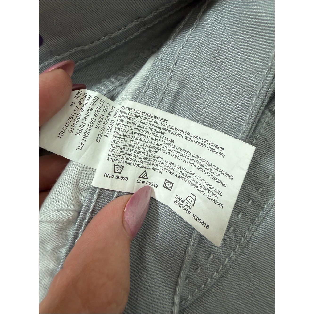Gloria Vanderbilt Pippa Skimmer Capri Pants Size 14 French Toile Gray NWT Belted