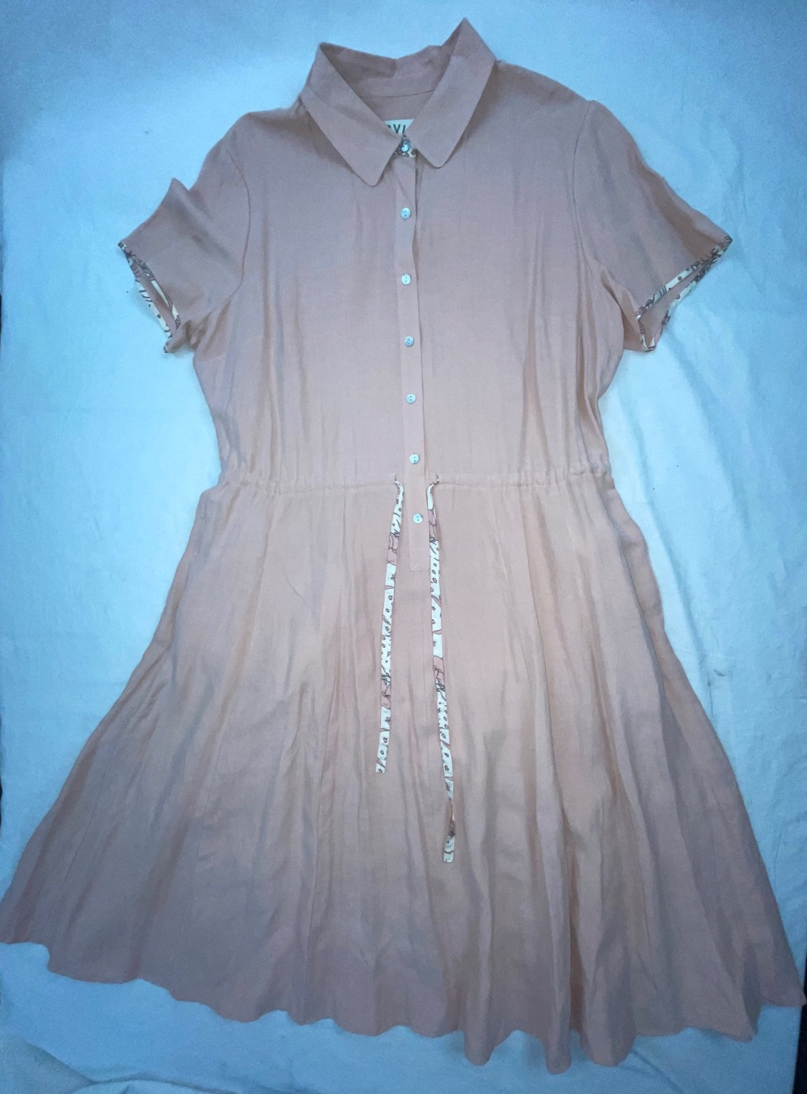 VTG 40S STYLE WOMENS L ORVIS PINK HOUSE WORK BUTTON TIE DRESS