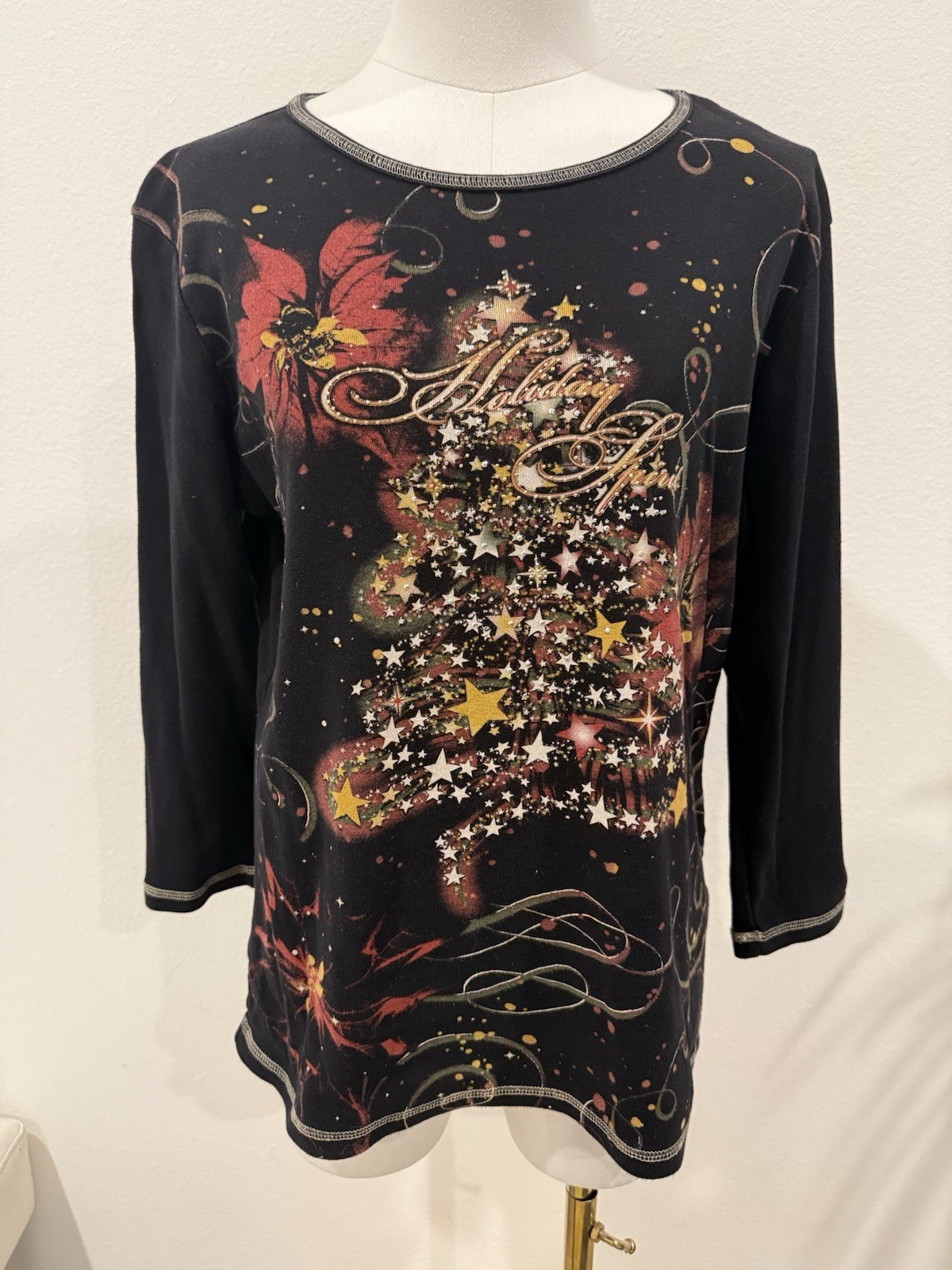Vintage Y2k Blue Canyon Clothing RARE Bling Holiday Christmas Tree Top Size XL