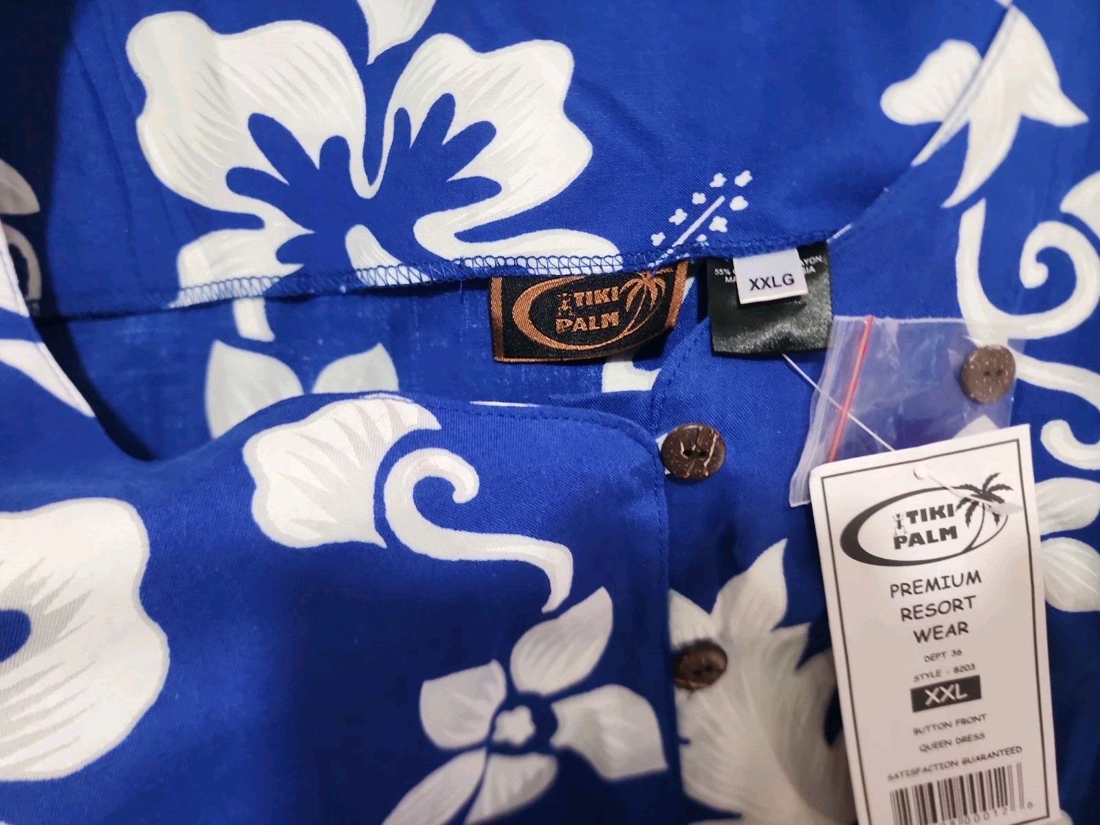 Tiki Palm Hawaiian XXL Blue White Kaftan Cottage Beach Button Up NWT NOS VTG
