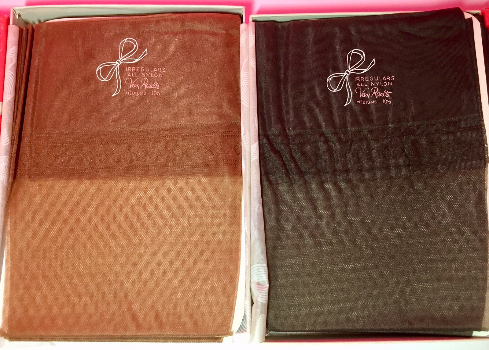 12 PAIRS 6 BLACK 6 CINNAMON Vintage 50 Nylon Stockings FLAT KNIT RHT 10 1/2X33”