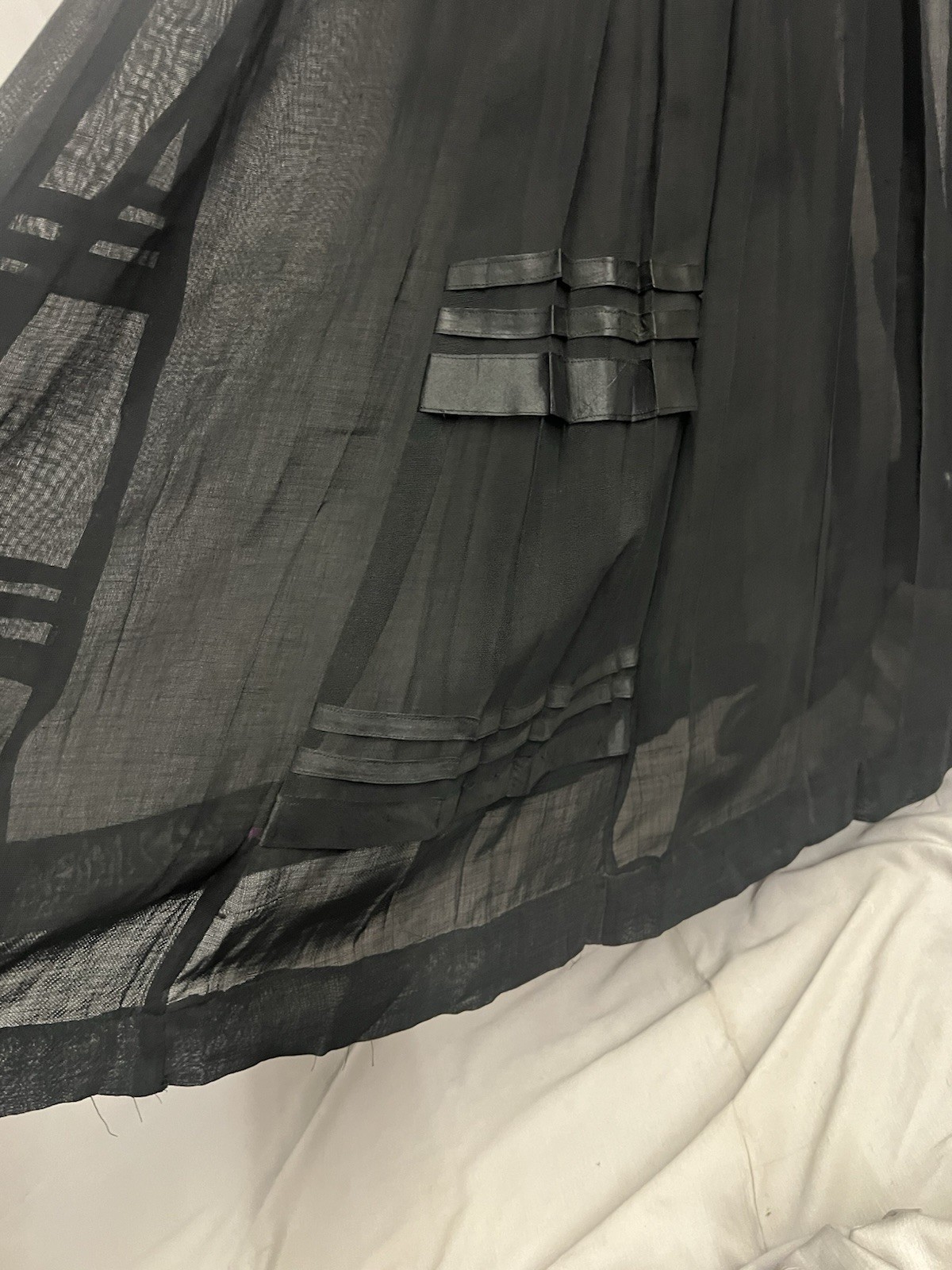 1900 Sheer Black Cotton Pleated Skirt Day Time