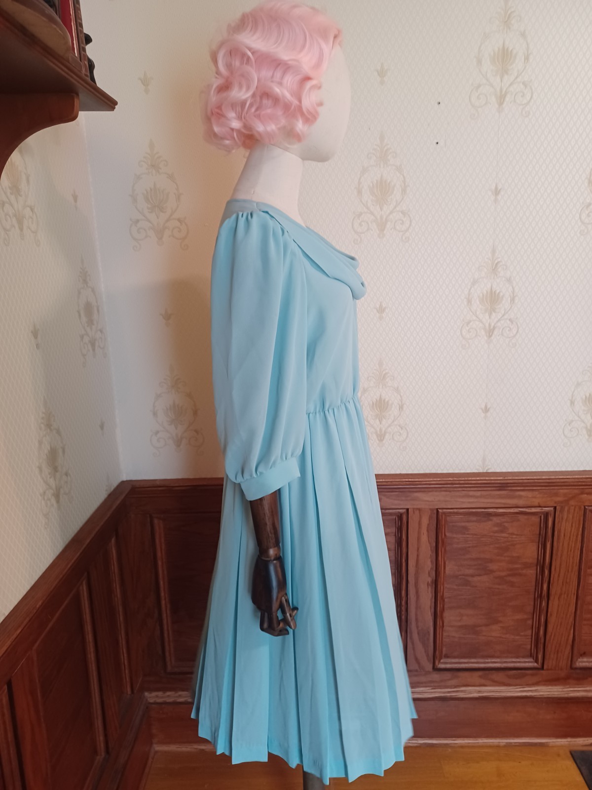 Vintage 1980s Sheer Pastel Aqua Bobby’s Girl Romantic Coquette Dress