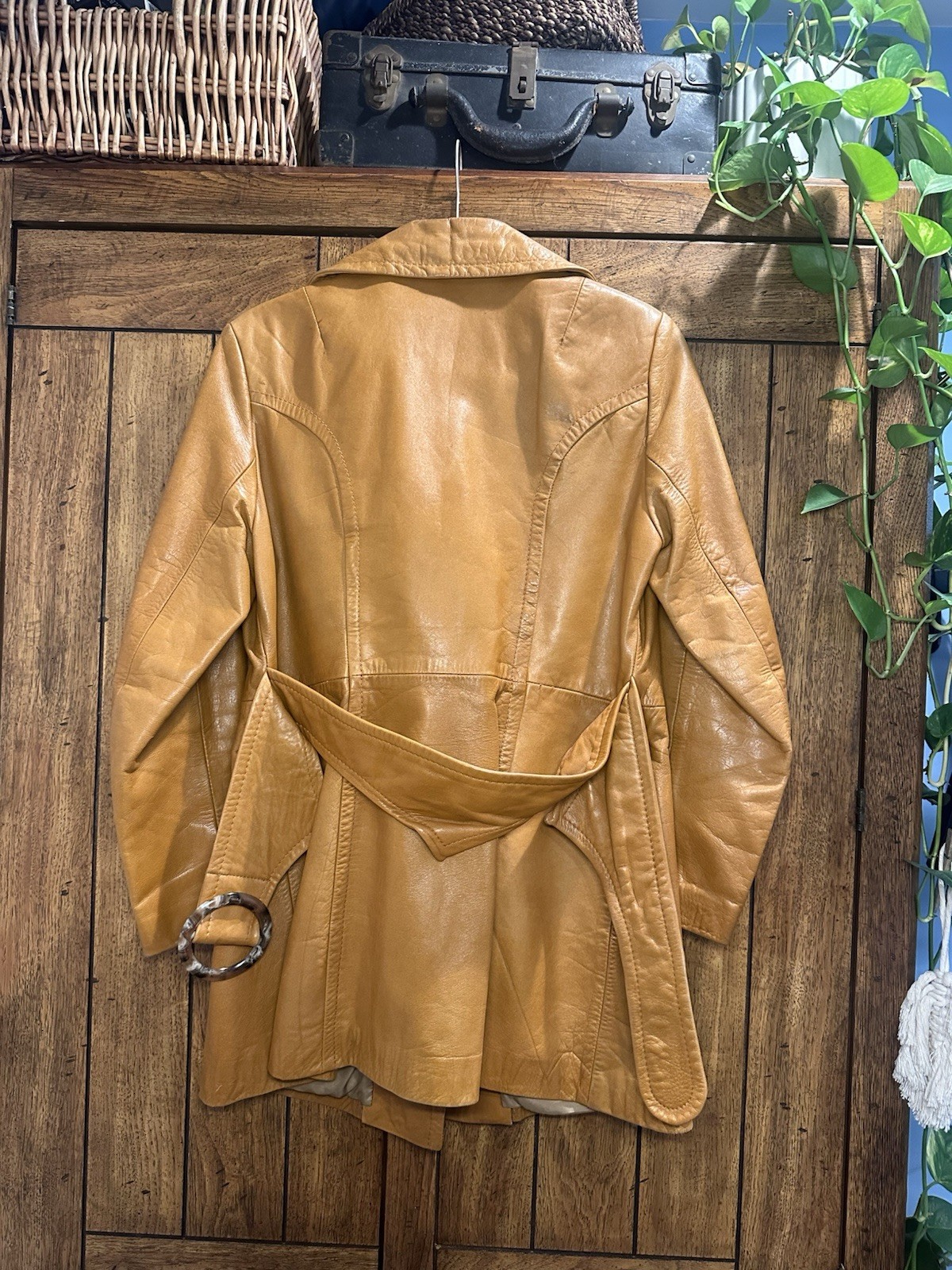 The Tannery Leather Tan Belted Double Breasted Coat Size 11/12