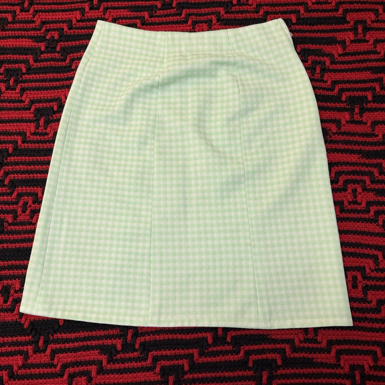 Vintage 70s retro bright Mint green and white Gingham checkered skirt Waist 26”