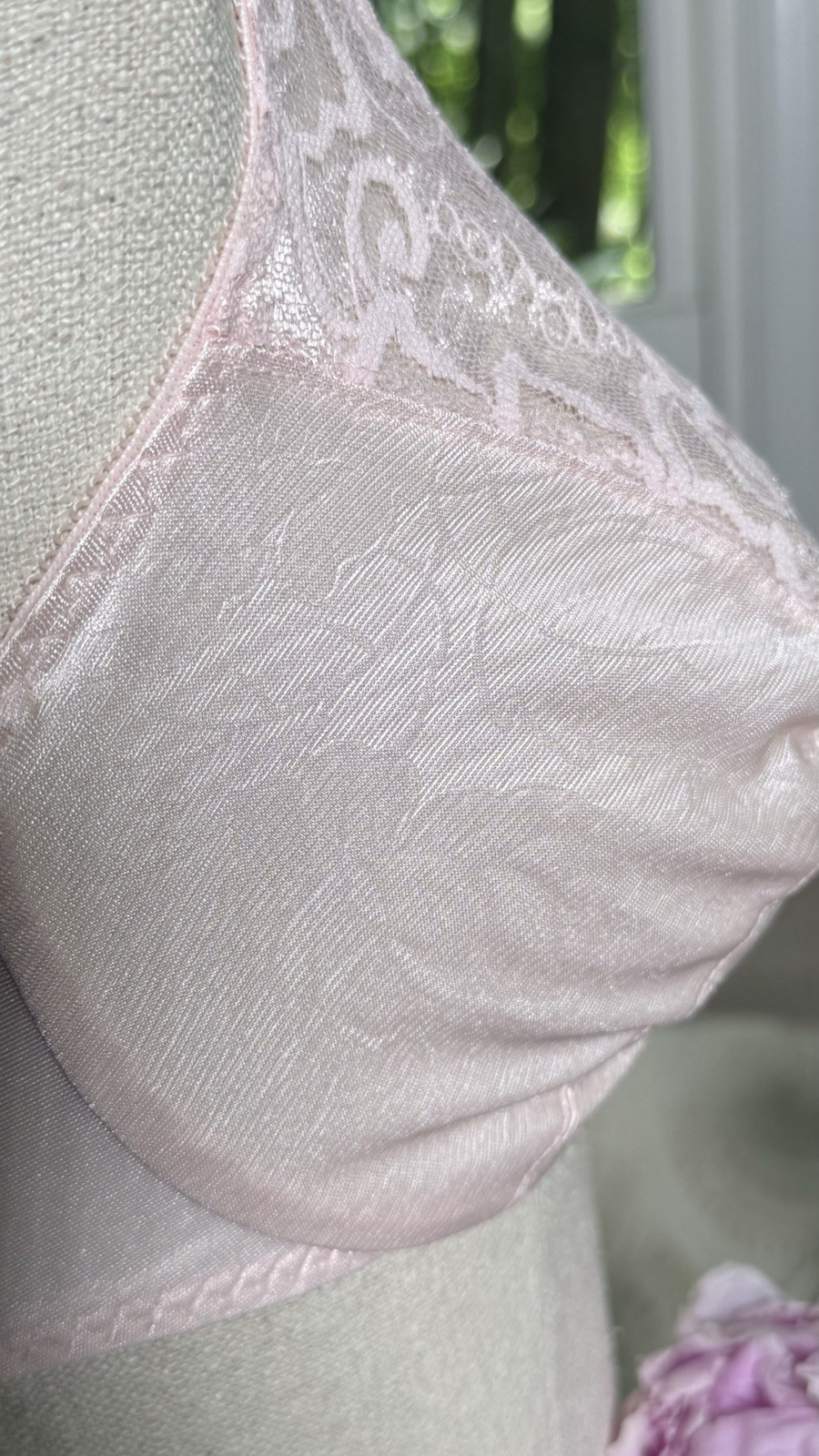 Vtg NOS Bra BALI Floral Satin & Lace 36C Candy Pink 2232 Unique Plunge UW 80’s