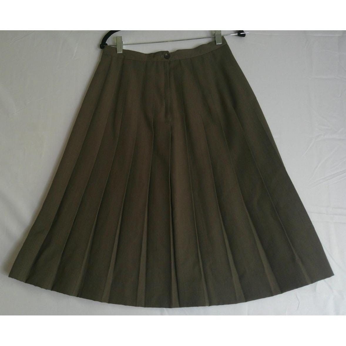 Michele Womens 11/12 Pleated Midi Skirt Brown Vintage ILGWU Made in USA Acadamia