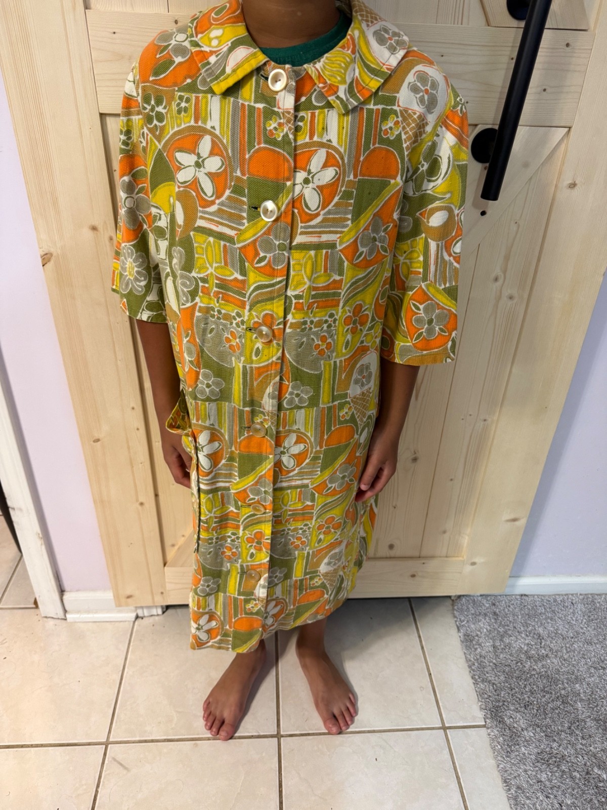 Vintage 1970s Psychedelic Floral Button-Down Shift Dress