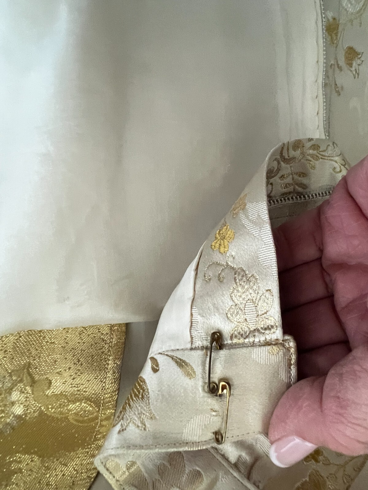 VTG Gold Metallic 2 Piece Satin Floral Brocade 60’s Evening Skirt and Top Sz M