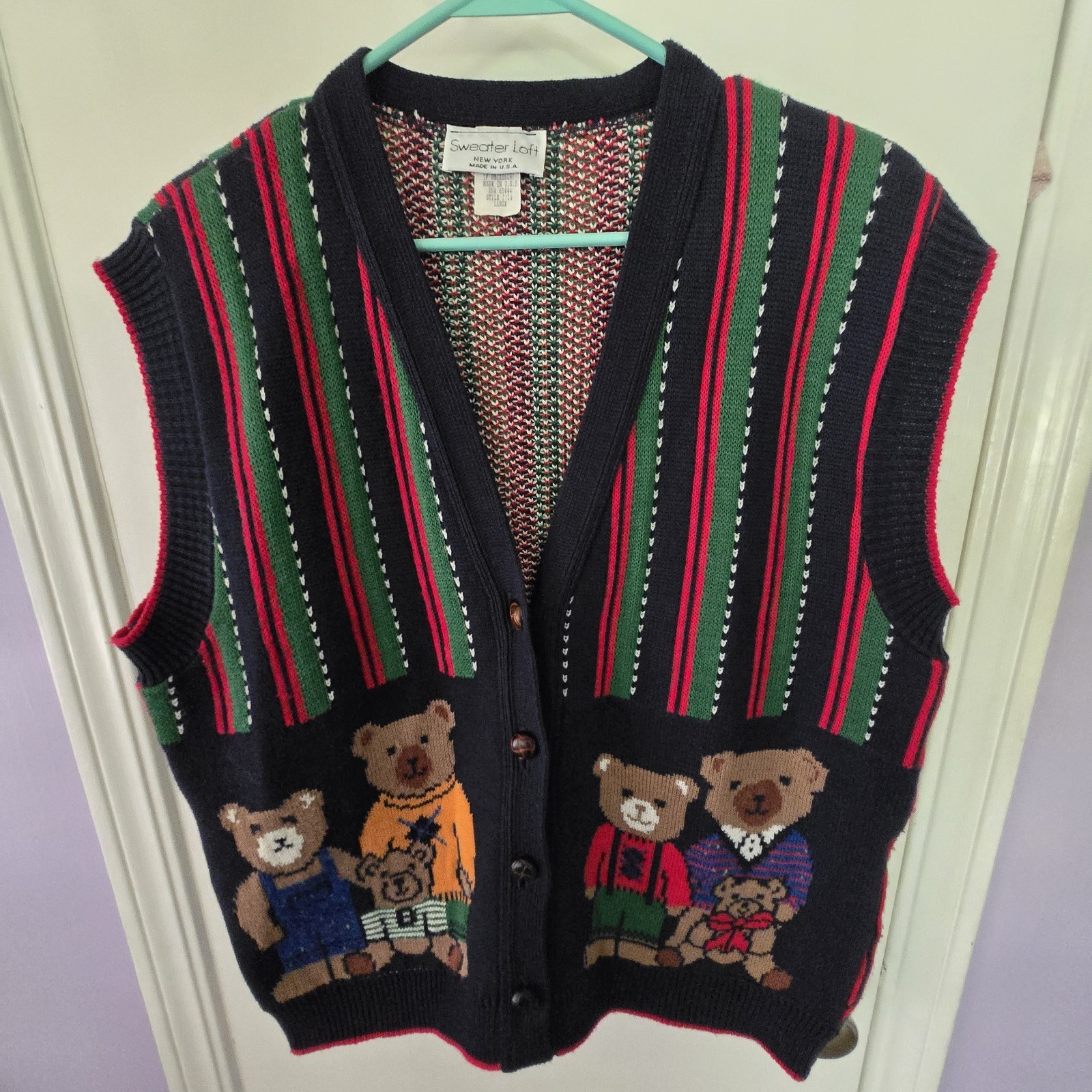 Sweater Loft Teddy Bear Vest with Buttons Size L Ugly Christmas Style