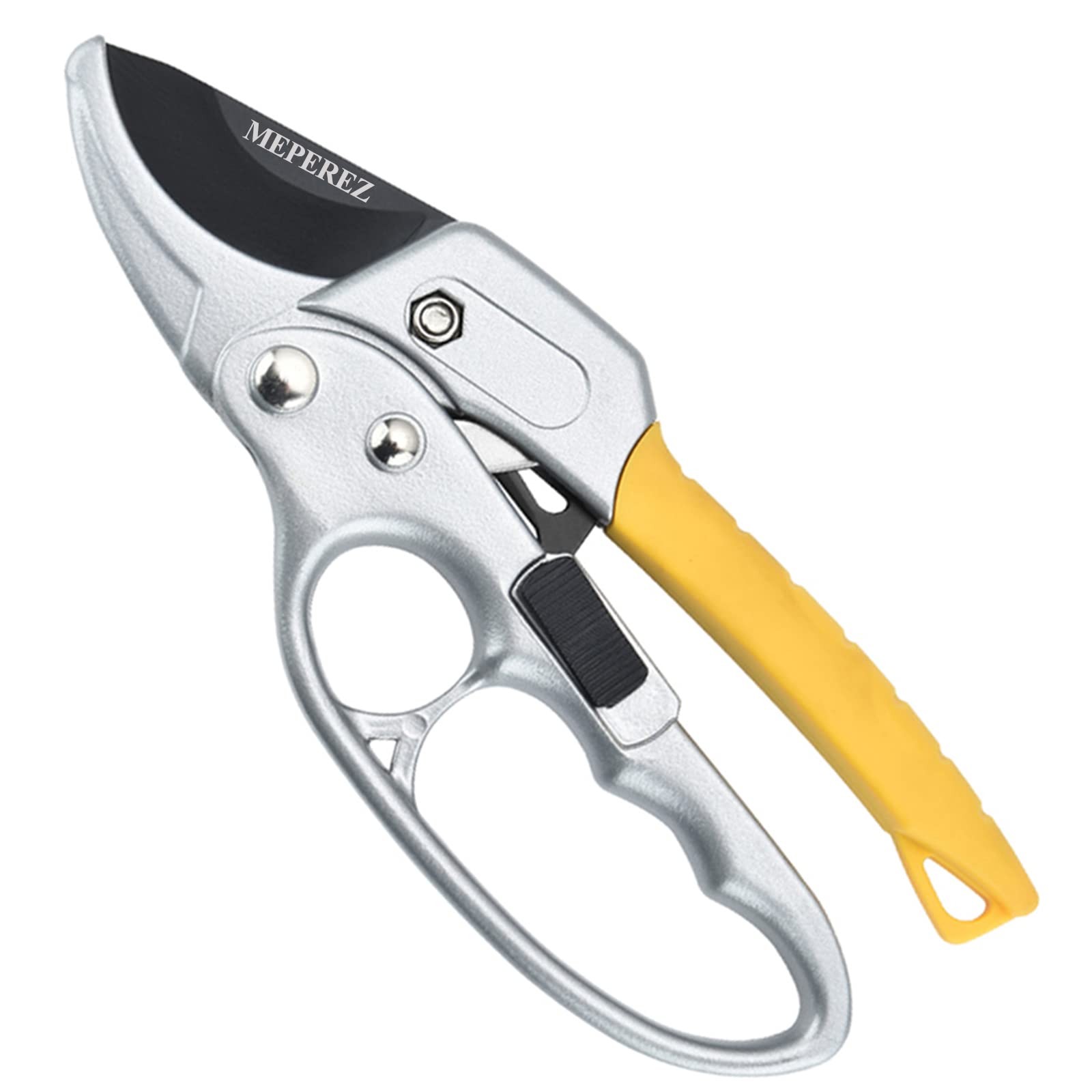 MEPEREZ Yellow Steel Pruning Shears Garden Clippers for Arthritis Weak Hand